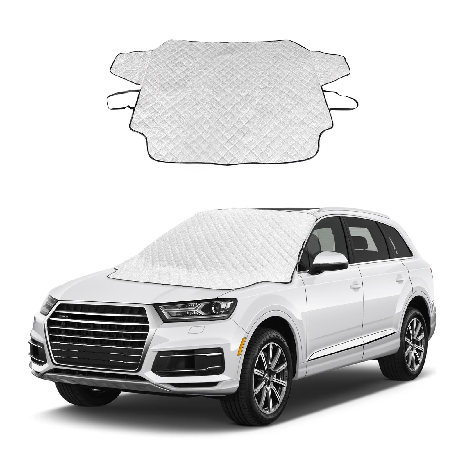 Ziciner Car Windshield Snow Cover, 76'' x 49.6'' Magnetic Front Windshield Cover with 4 Layers Protection, Auto Snow, Ice, Sun, Frost Defense, Universal Winter Exterior Accessories