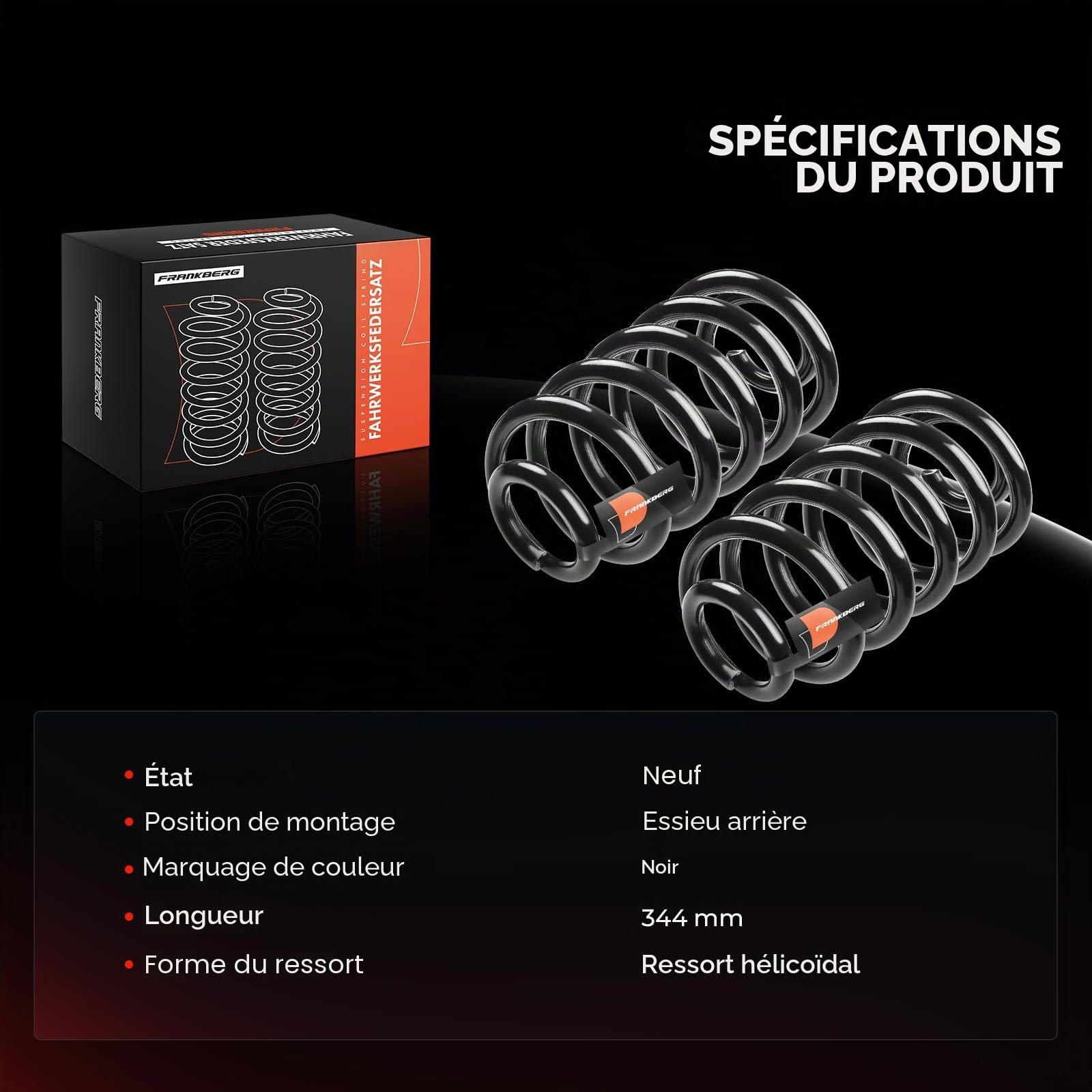 Frankberg 2 ressorts de suspension pour essieu arrière RX6666 | Compatible avec Vito Bus W639, Viano W639, Vito/Mixto Kasten W639