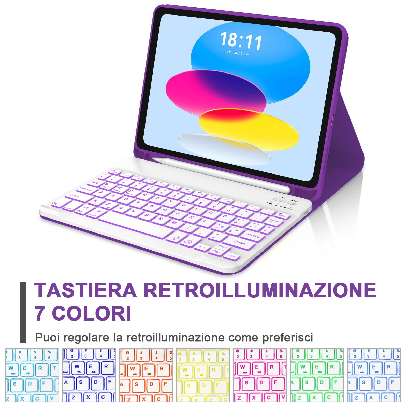 Custodia Con Tastiera Per IPad 10° E 11° Generazione - Tastiera Retroilluminata Con Trackpad, Layout Italiano QWERTY - Foto 8