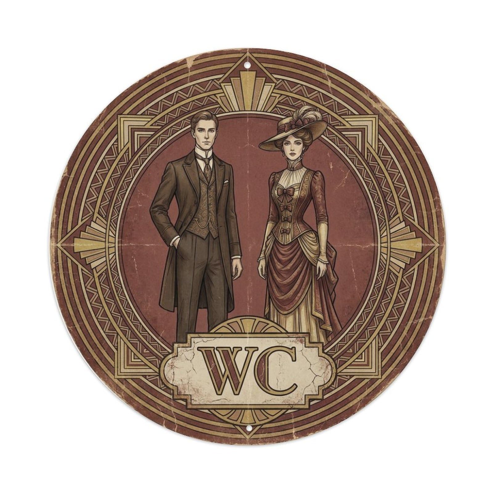 WC Art Deco Restroom Sign Ladies Gents Metal Tin Sign