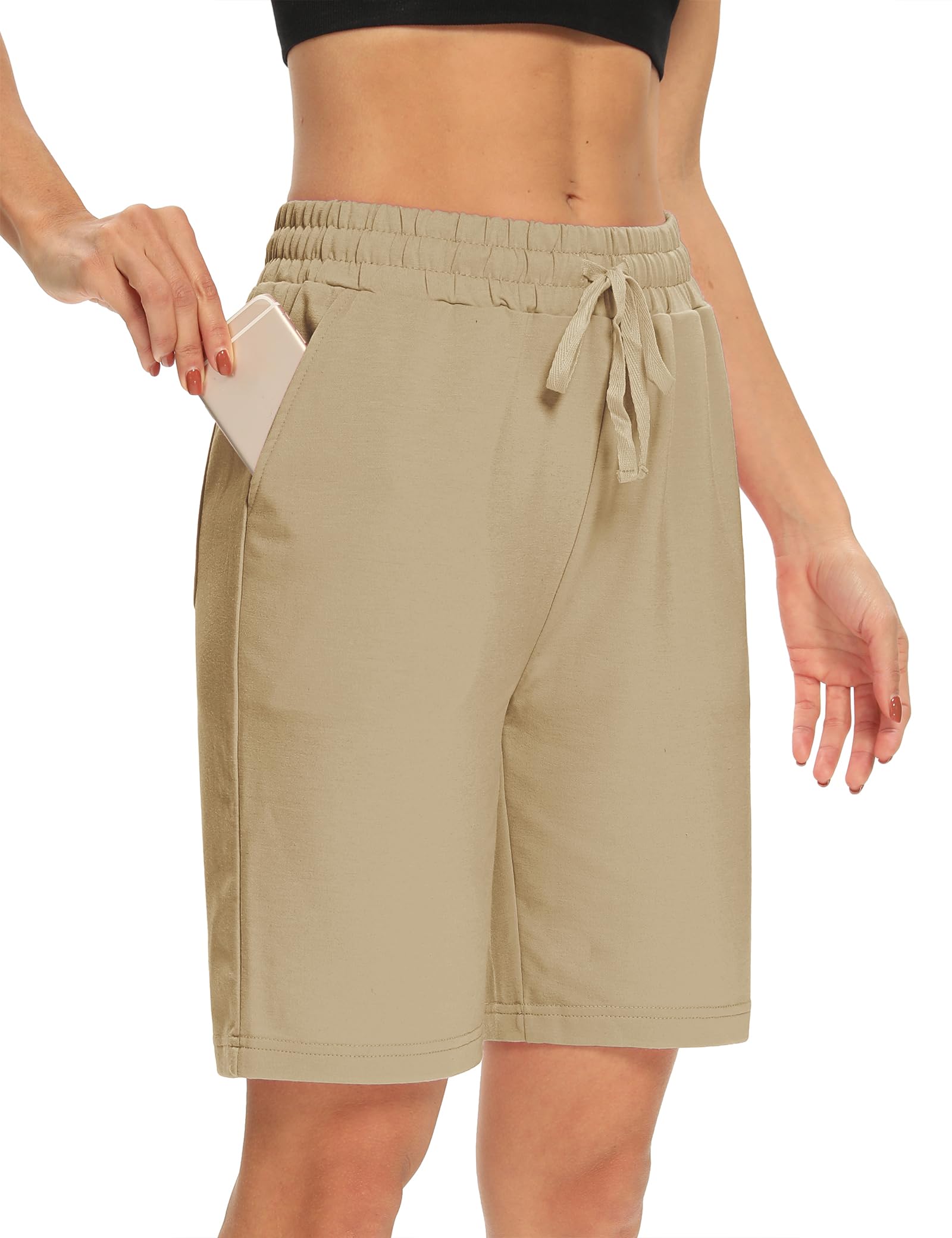 DIBAOLONG Damskie spodnie do jogi bootcut kontrola brzucha z kieszeniami, wysoka talia, długie legginsy treningowe, jasnobrązowy, L