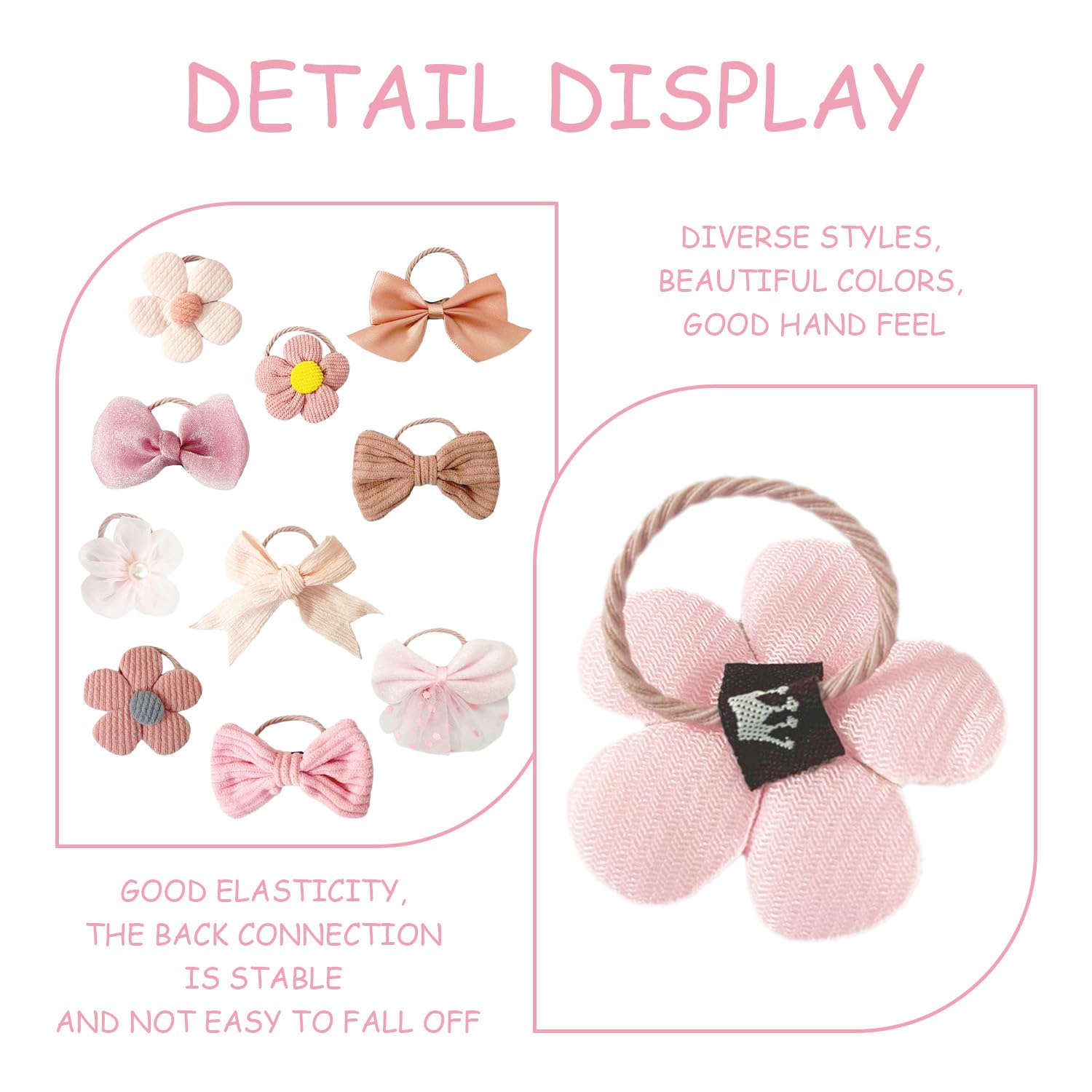 20 Pieces Of Pink Children'S Rubber Bands, Cute Hair Accessories, Bow Hair Accessories, Flower Hair Accessories - Image 3