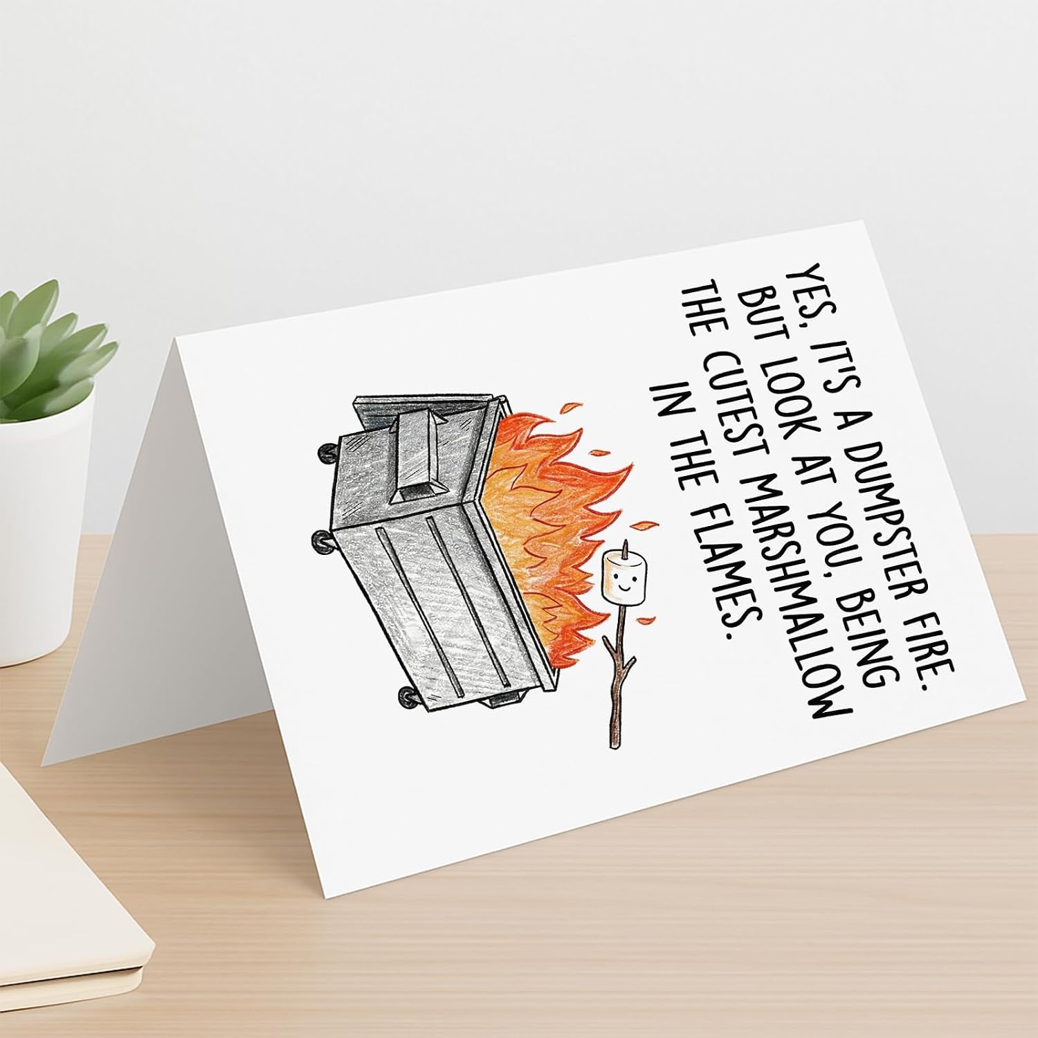 KINGNAME Funny Encouragement Card for Tough Times - Dumpster Fire Gift for Friends - Anxiety Stress Relief Support Card