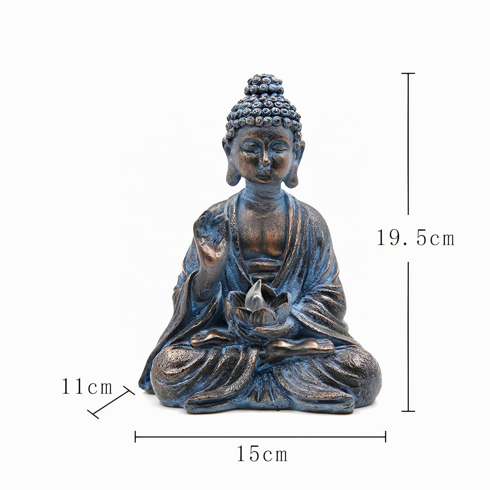 Buddha da giardino con luci a LED di loto, statua Zen in resina, decorazione cortile, terrazza, davanzale