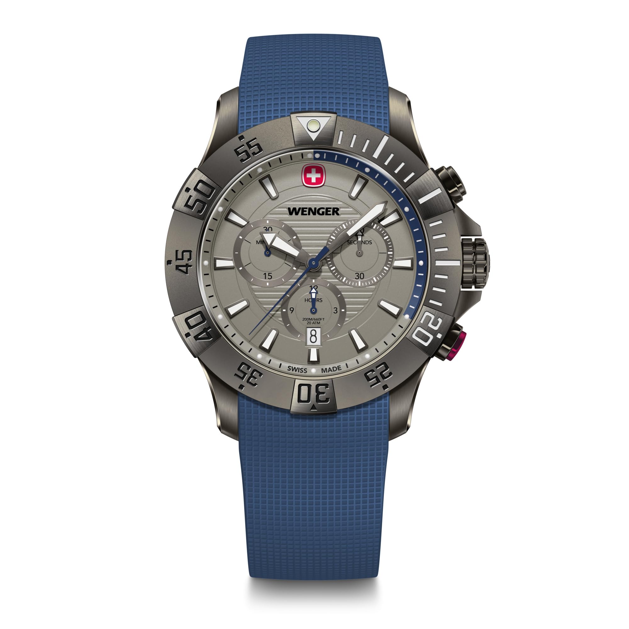 WENGER Herren Armbanduhr Seaforce Chronograph Ø 43 mm, Swiss Made, Analog Quarz, Wasserdicht bis 200 m