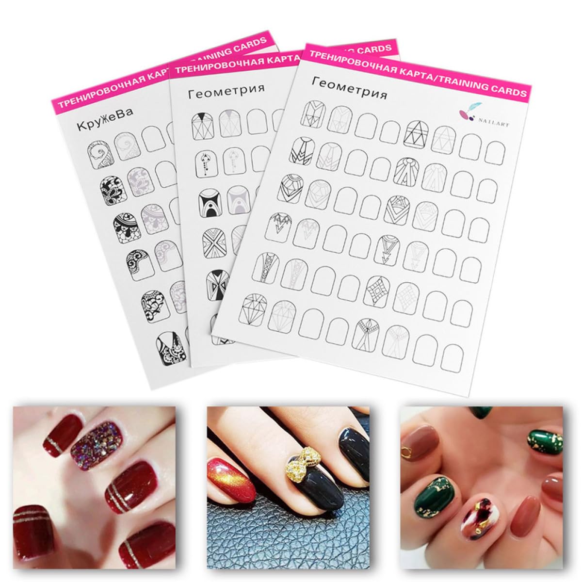 STOBAZA Cartes d'Entraînement Nail Art 24 Feuilles pour Manucure Professionnelle, Support d'Exercices pour Création et Formation, Adapté la Pratique en Salon