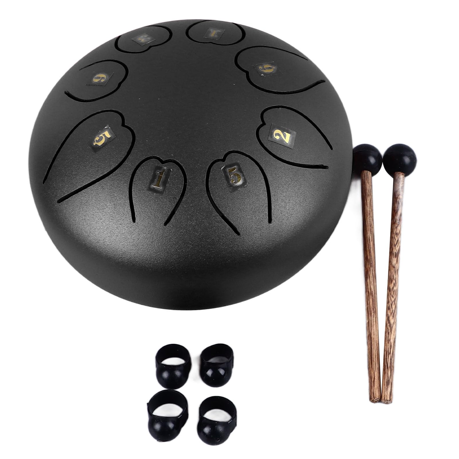 Tambour à Langue en Acier 6 Pouces 8 Notes Résonance Claire Son Agréable Tambour à Main en Acier Fiable Mini Instrument de Percussion (Noire)