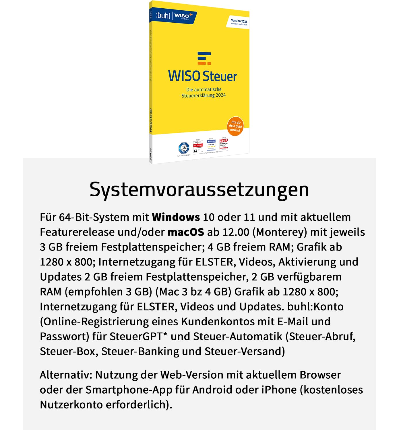 WISO Steuer 2025 (für Steuerjahr 2024) | Für Windows, Mac, Smartphones und Tablets | Standardverpackung