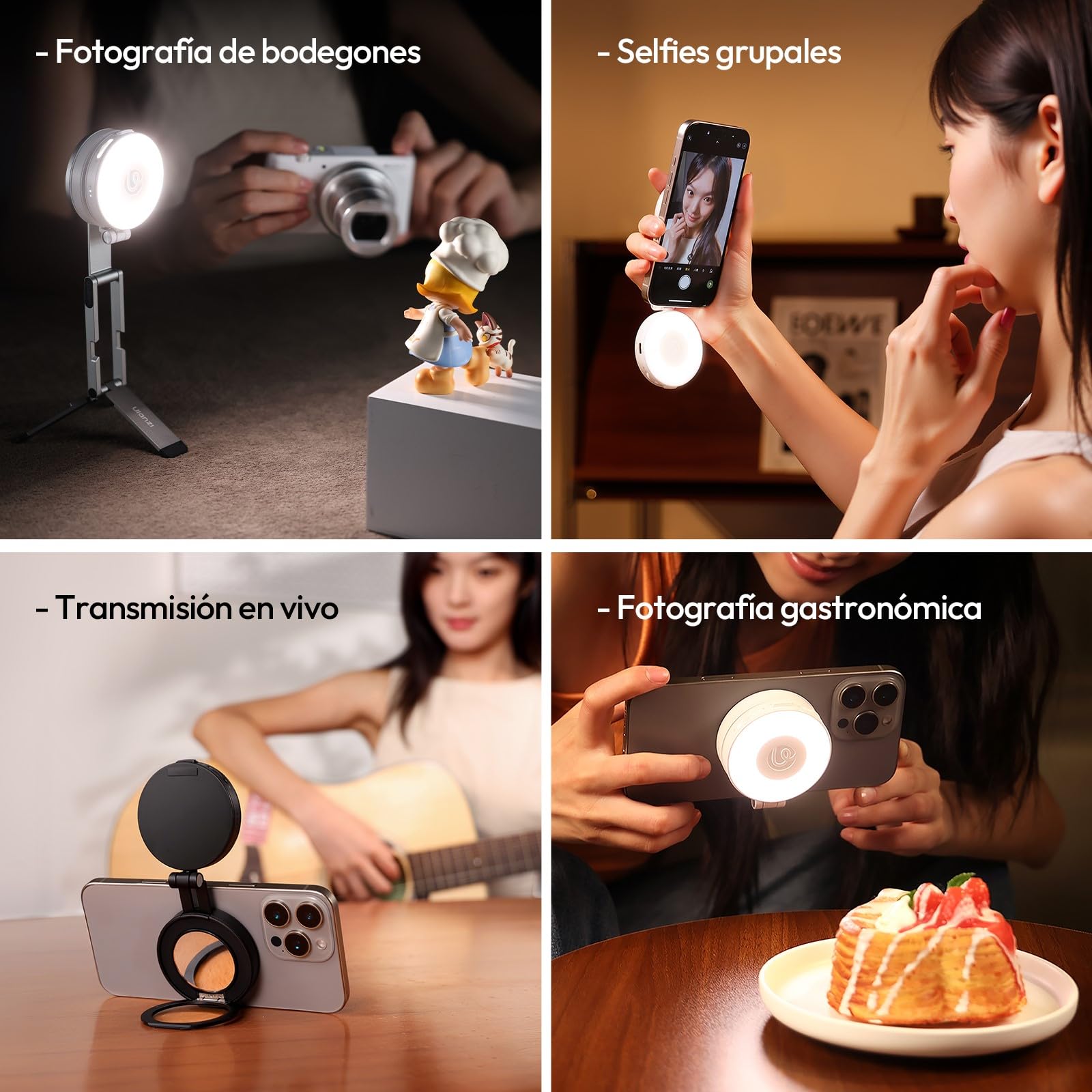 ULANZI LM23 Luz Magnética para Selfie MagSafe, Anillo Luminoso para iPhone, Aro de Luz LED con Espejo, Anillo de Luz Extensión Reversible, para Videollamada, Conferencia y Fotografía