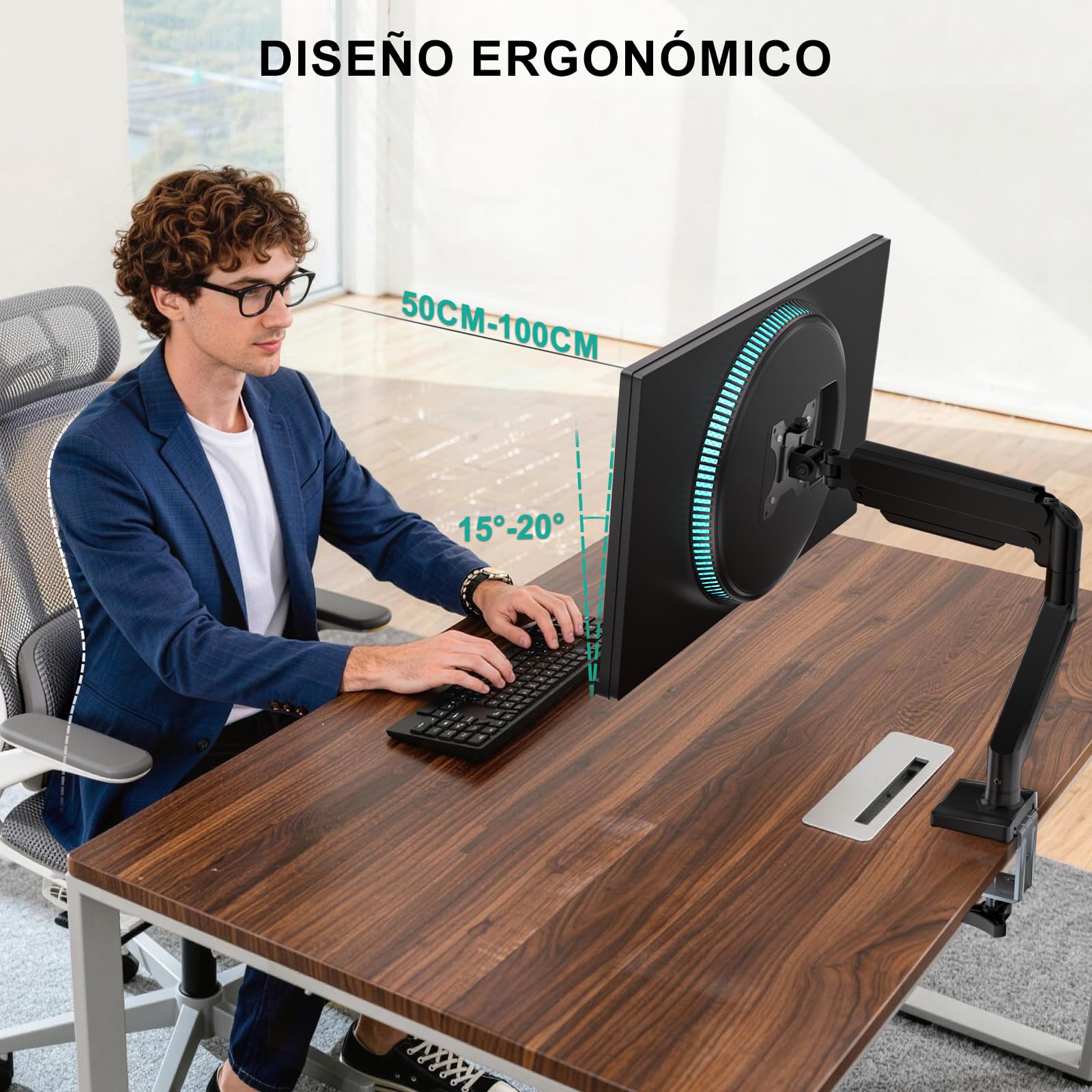 WALI Soporte de Monitor Individual para Pantallas de 13 a 34 Pulgadas, Brazo Ajustable para monitores Individuales, Pantalla Regular de hasta 32 Pulgadas, 26.5 Libras, Soporte para Monitor de