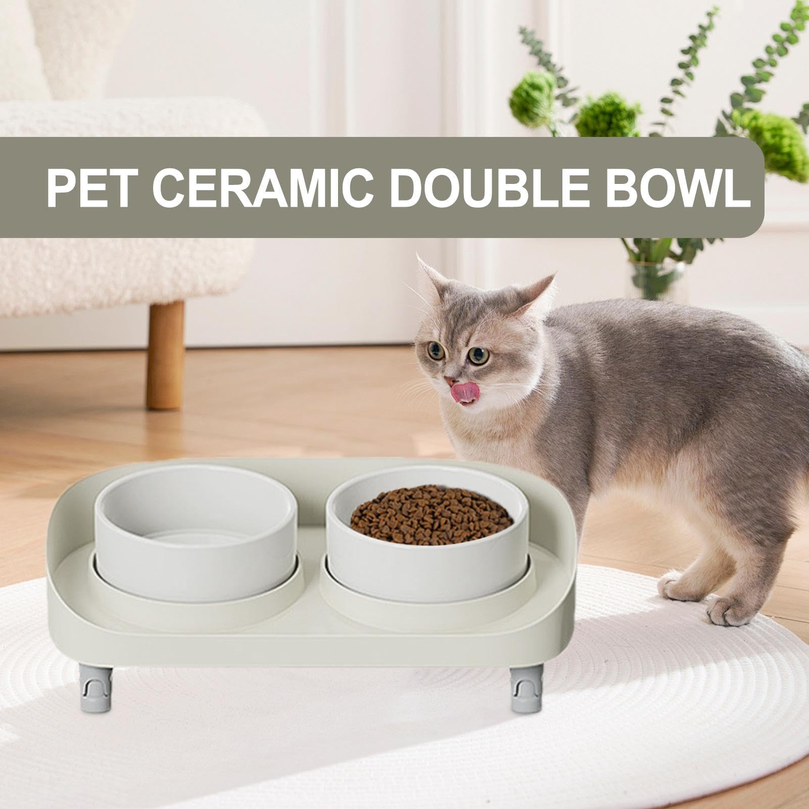 Ciotole rialzate inclinate per cibo per gatti, doppie ciotole per cani e gatti con supporto antiscivolo e base a prova di perdite, stabile e senza stress, ergonomico per mangiatoia per | Alimentatore di alimenti per animali domestici ergonomici, per l'ali