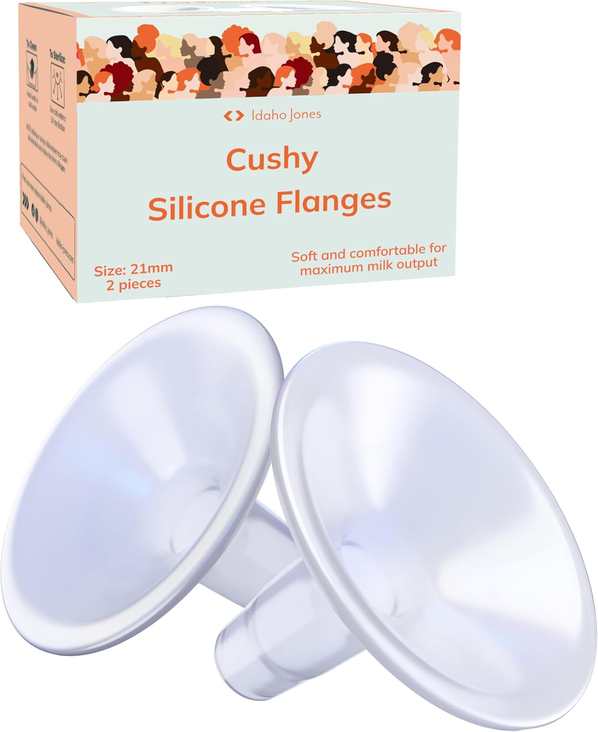 Larger Cushy Silicone Flanges, Breast Shields - Replacement Pump Parts - for Spectra, Lansinoh, Medela Pumps - Great for Elastic Nipples - Double (2 Pack) - 21mm 2x21mm