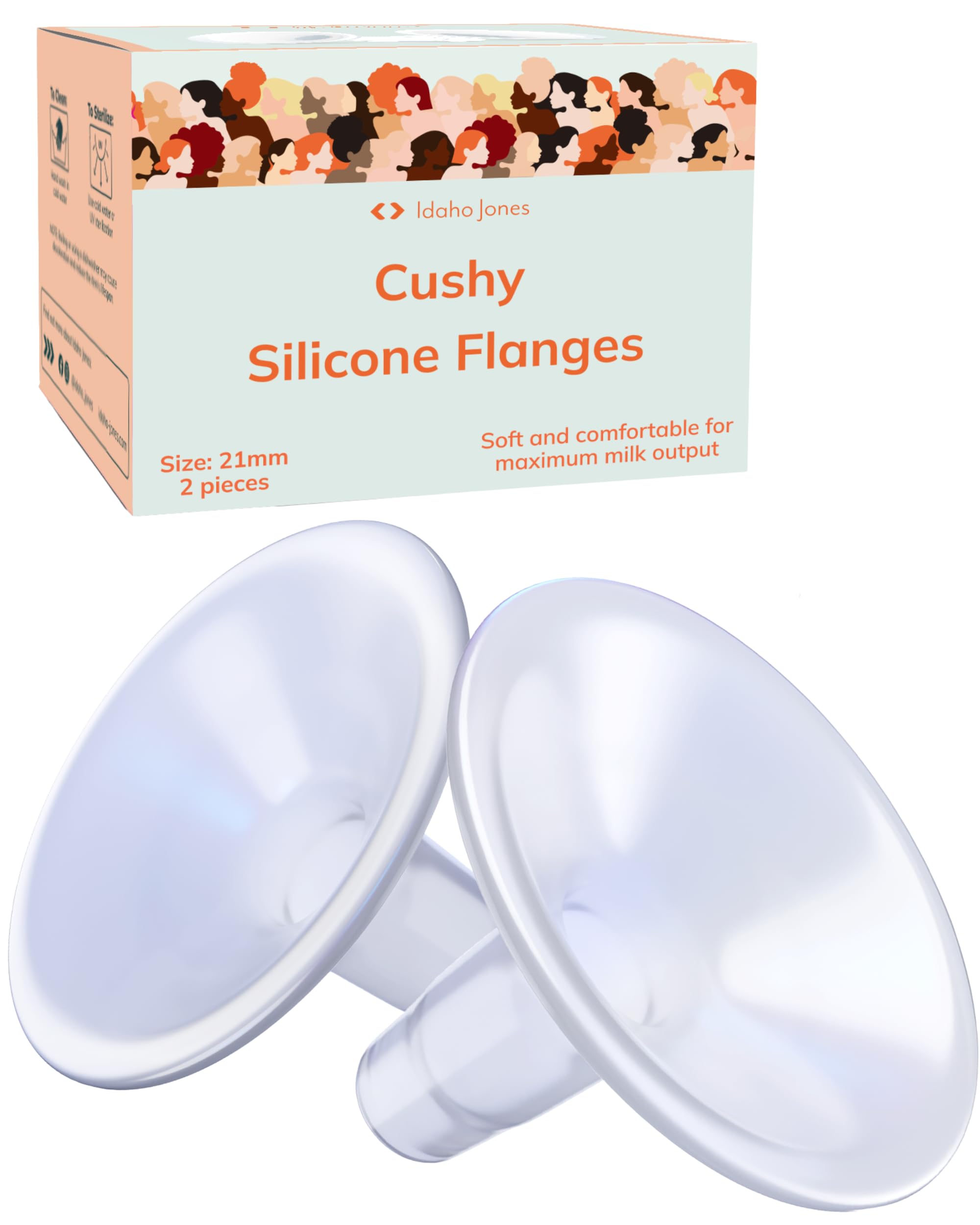 Cushy Silicone Breast Pump Flanges, Breast Shields - 21mm (2 Pack) - Replacement Pump Parts - IBCLC Recommended - Ideal for Elastic Nipples - Fits Medela, Lansinoh - Spectra, Motif Needs Adapter