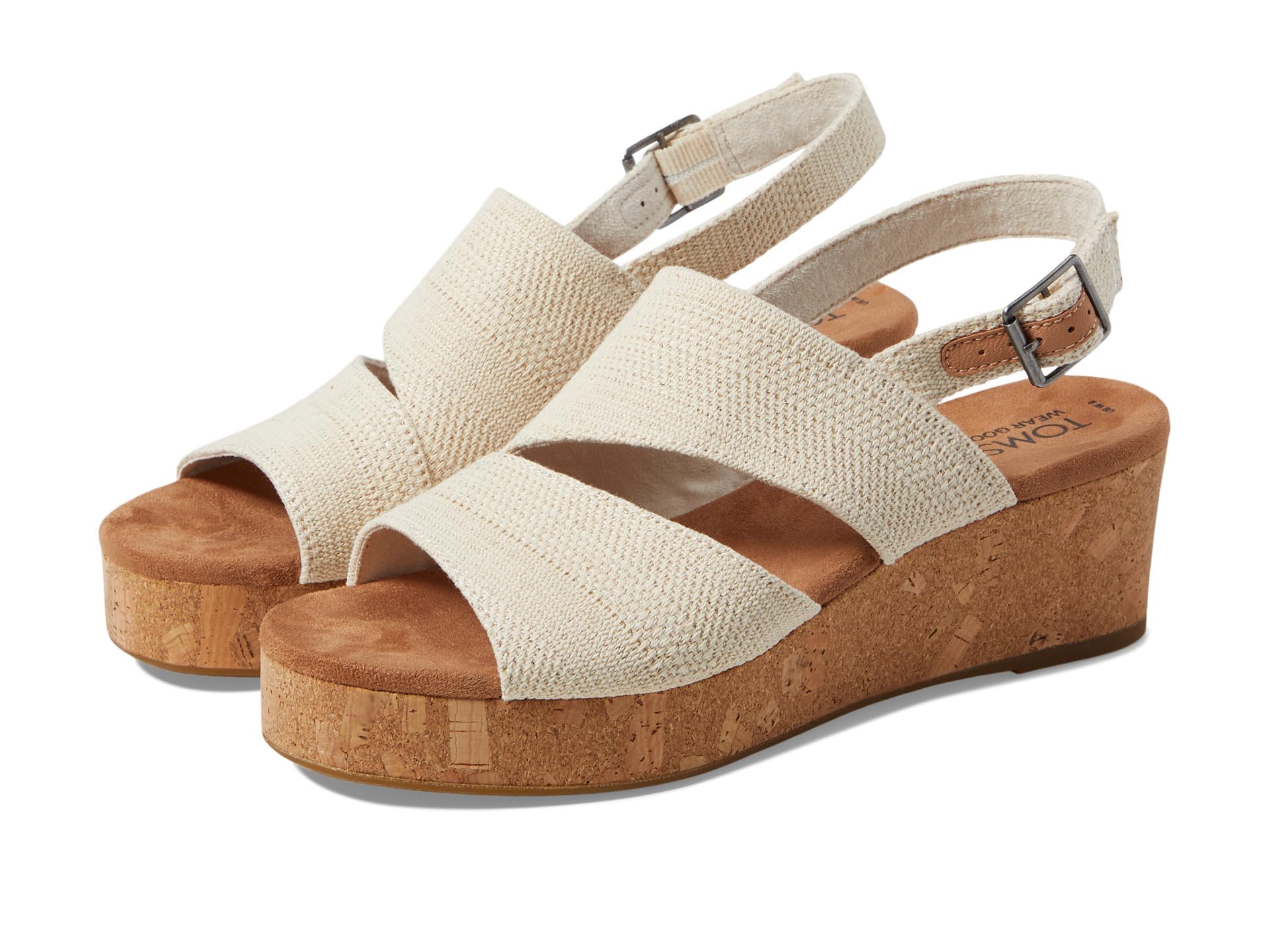 TOMS Women's Claudine Wedge Sandal, Natural Metallic Linen, 7.5 UK