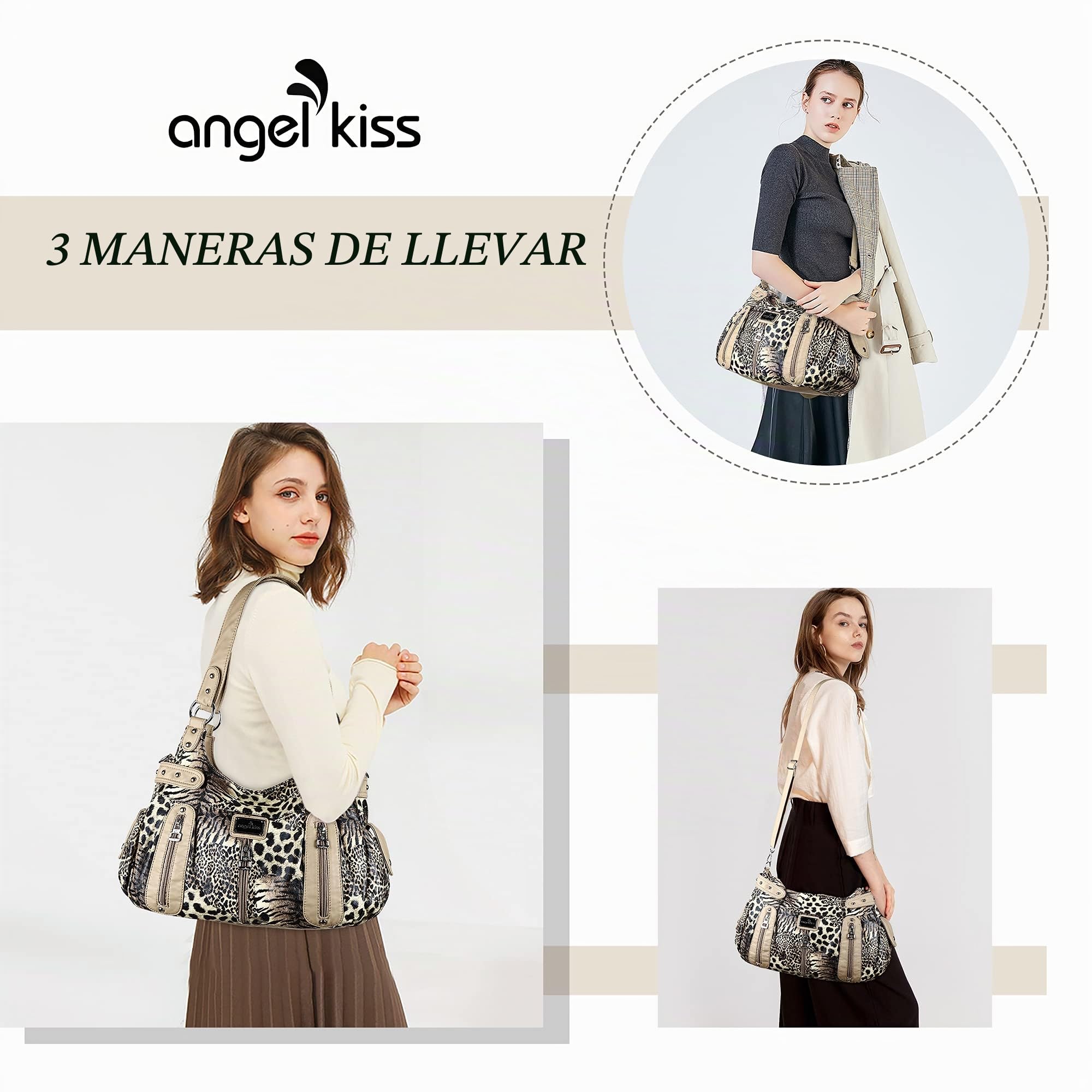 Angelkiss Hobo Monederos y bolsos para mujer, bolso de mano para mujer, bolsos grandes de hombro diarios.., Leopardo-marrón/beige, X-Large