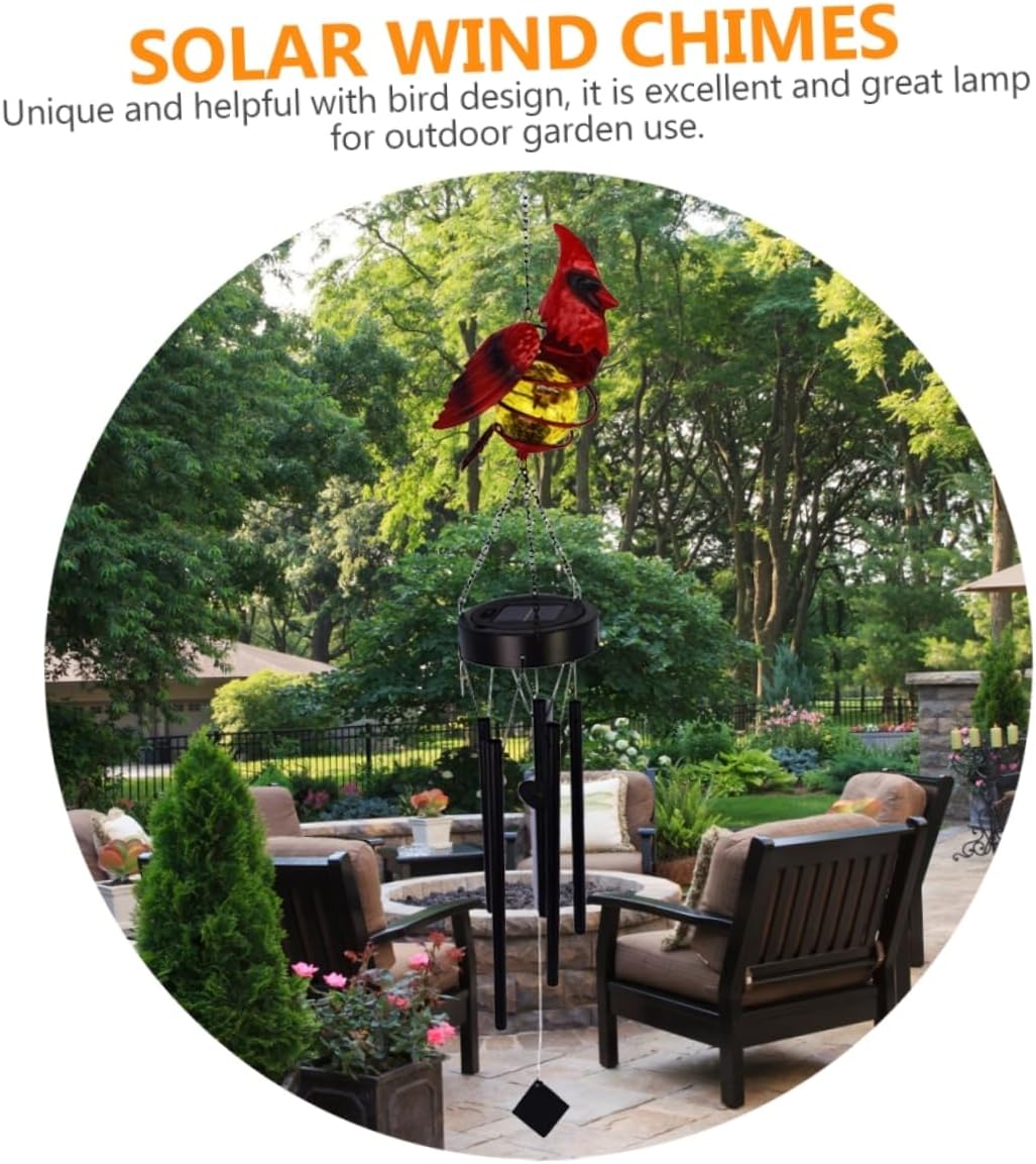 Solar Bird Wind Chime for Outdoor Garden Decor Iron Art Hanging Pendant Light Solar Powered Wind Chimes for Yard and Patio Decorative Landscape Lighting