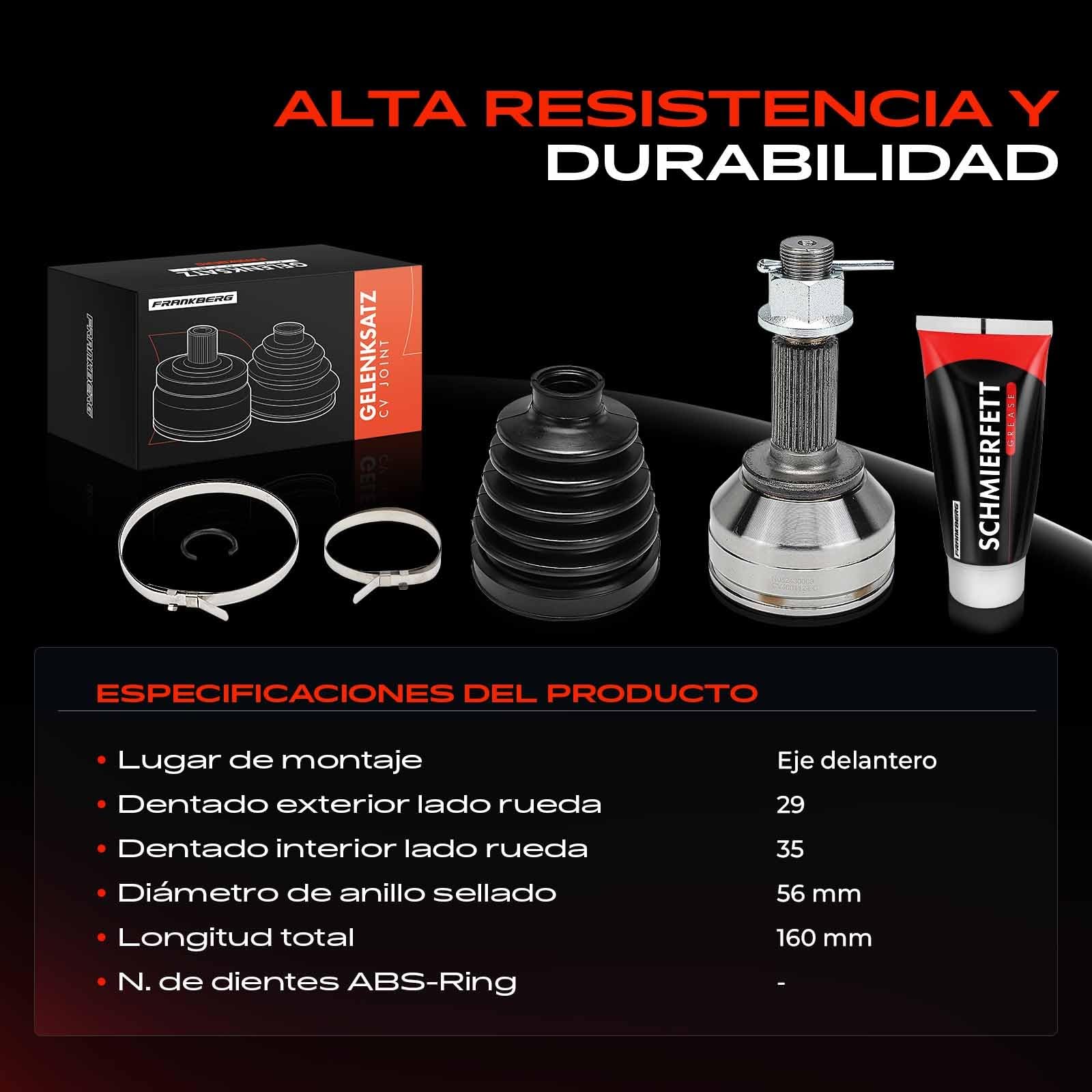Frankberg Kit de junta homocinética lateral de la rueda delantera | C9211JA00A; Compatible con: Juke F15, Qashqai +2 I Furgoneta J10, Koleos I HY, X-Trail T31, Qashqai +2 I J10 NJ10