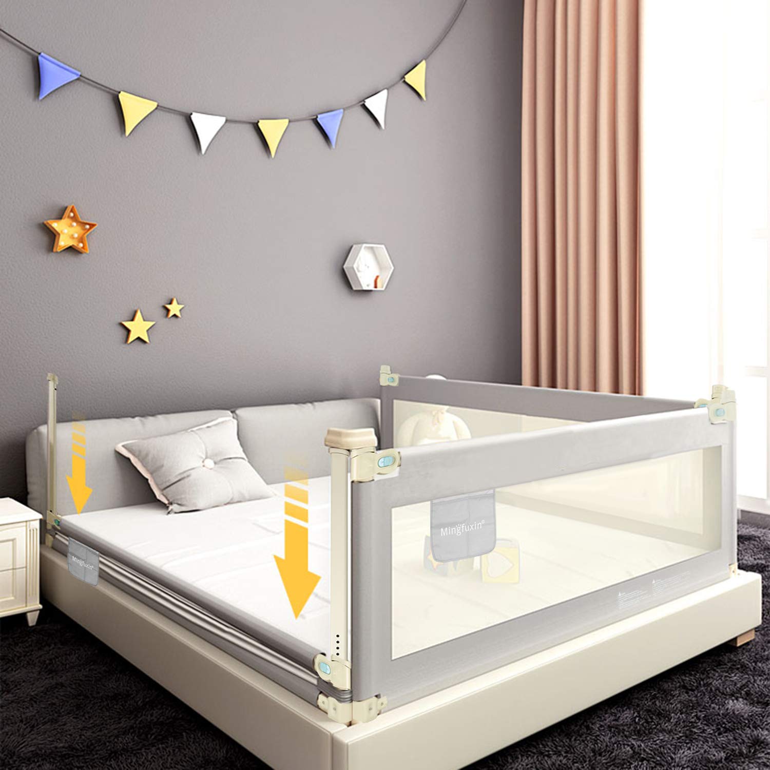 INSMA Bed Rails For Toddlers Extra Tall Kids Bed Guardrail, Vertical Lifting Collapsible Baby