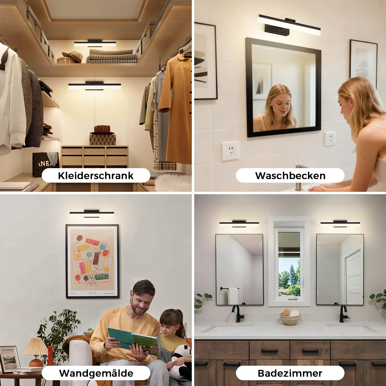 LED Spiegelleuchte Badezimmer 40.5cm, Dimmbare Badezimmer Wandleuchte IP20, 9W 510 Lumen Spiegelleuchte Lampe Badezimmer, Badezimmerleuchte Wand Aluminium, 3CCT, Schwarz [Energieklasse G]