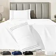 King Size 4 Piece Sheet Set with Embroidered Pillowcases, Ultra-Soft Microfiber Comfy Breathable & Cooling Bed Sheets, Deep Pocket Fitted Sheets and Hotel Luxury Cozy Flat Sheets, White