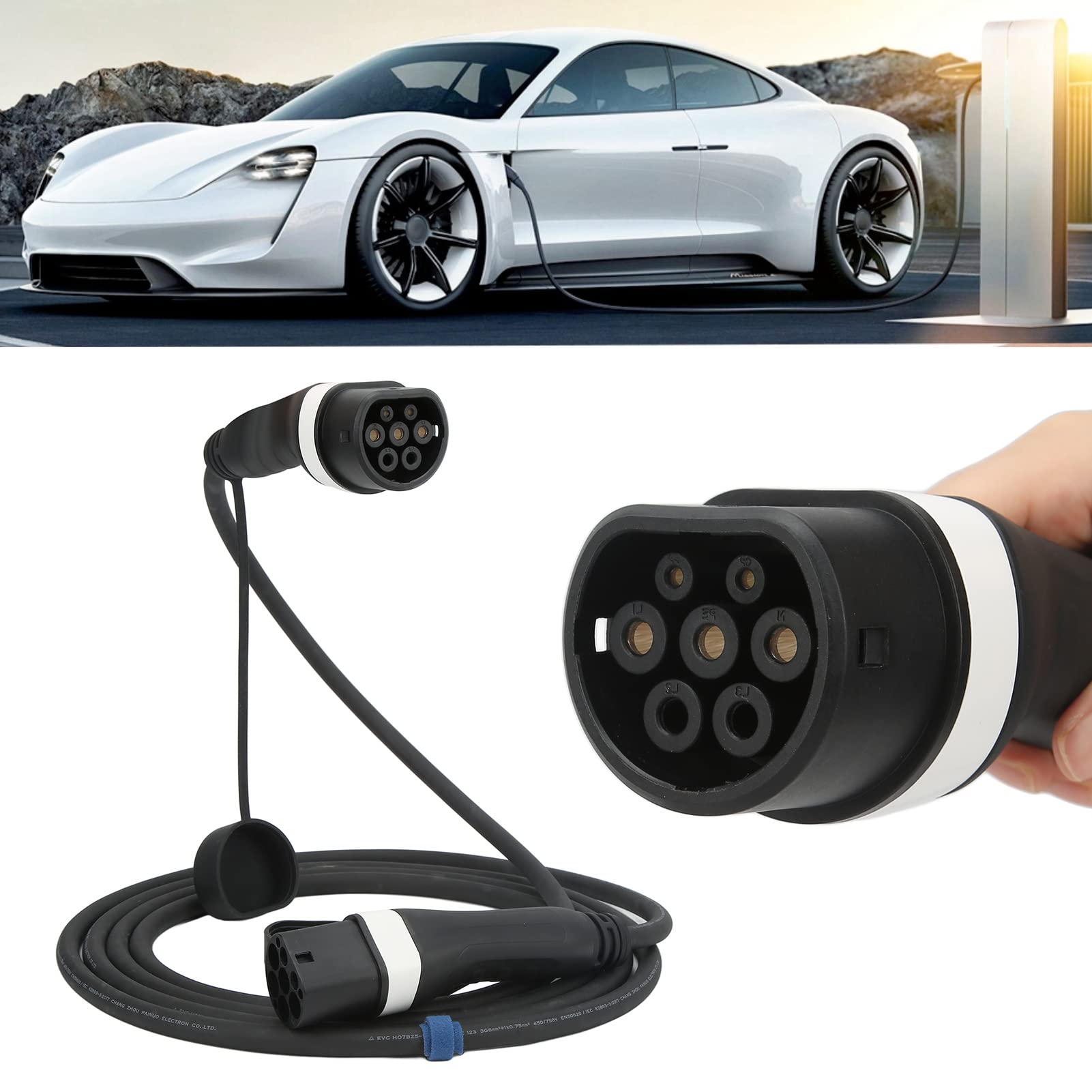 Aramox Kabel ładujący Typu 2, Przenośna Wtyczka z ABS TPU miedź Srebrna, 16 A 3,6 KW 5 M do Pojazdów Elektrycznych Typu 2 Podróżujących w Domu, IP65, 14°F do 52°F