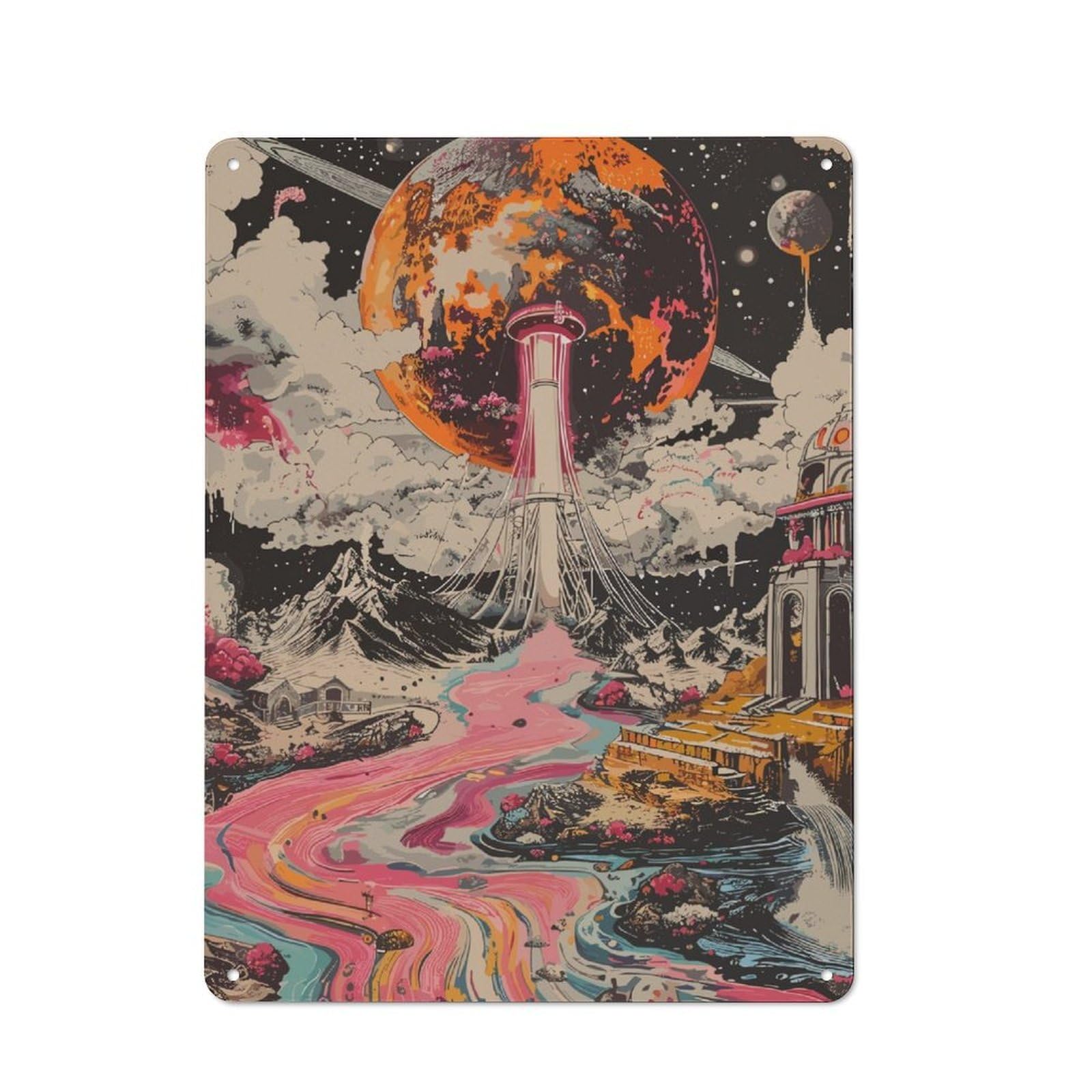 Junmoney Planet Mystic Industrial-Style Metal Plaque 40X30cm For Workshop Wall, For Vintage Wall Decor Fans, For Themed Room Decoration