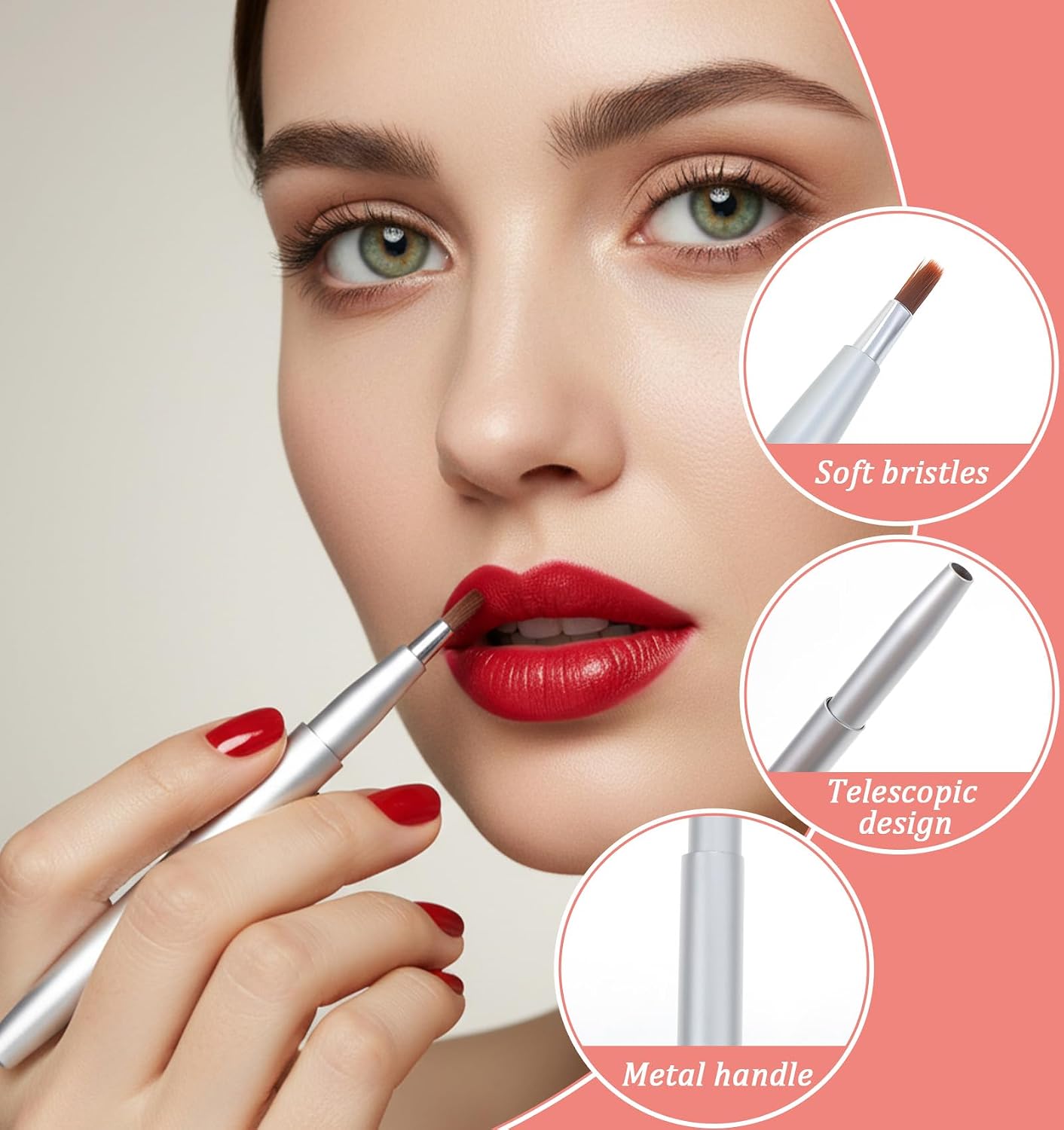 4PCS Lipstick Brush Retractable with Cap, Silver Lipstick Brush Retractable for Lipsticks, Lipgloss, Eyeshadow Travel (4.5 Inch)