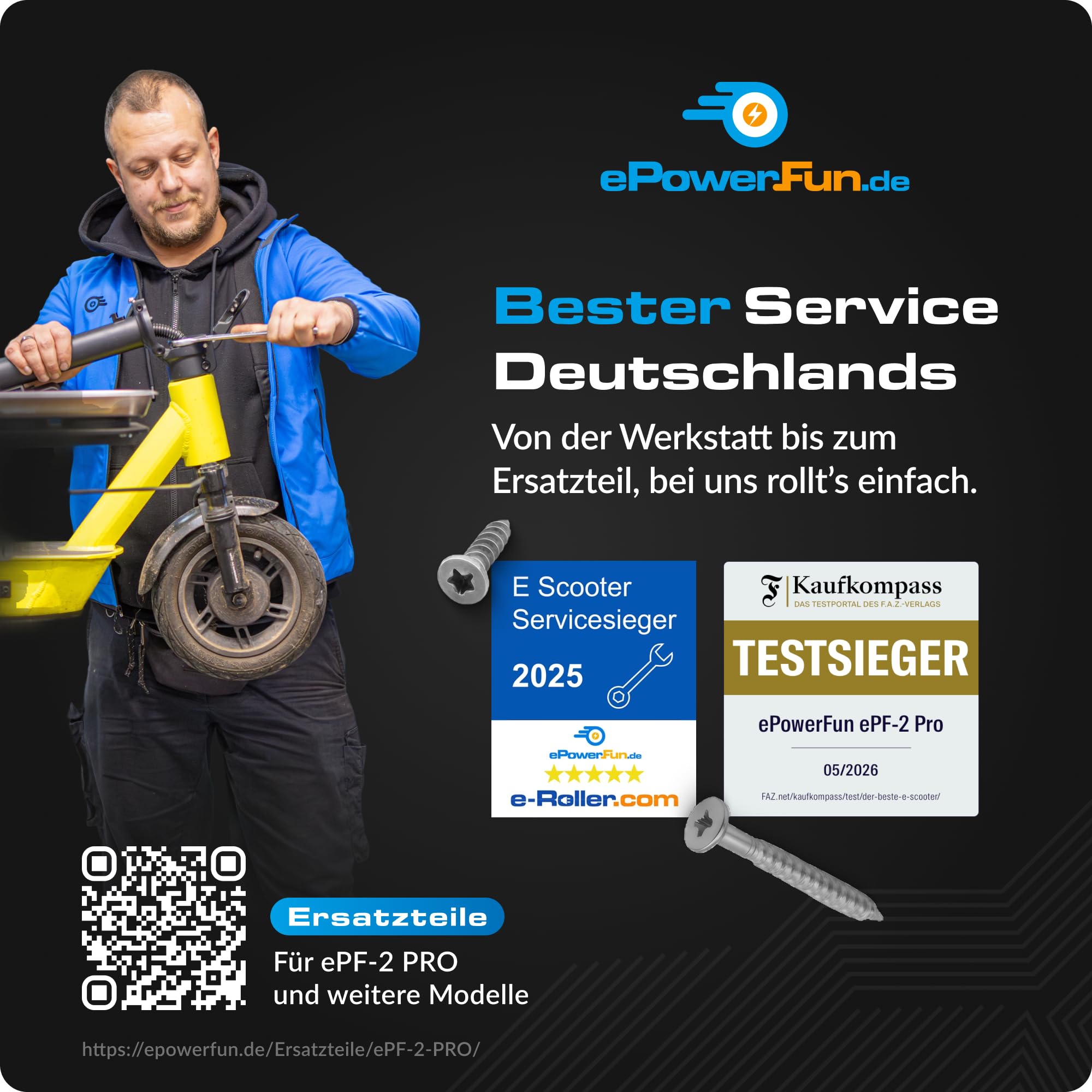 ePowerFun ePF-2 PRO 653W | E-Scooter Straßenzulassung | 80km Reichweite | 45 km Reichweite, 1200 W Peak, 500 W Heckantrieb, 9 Zoll Luftreifen, Blinker vorn + hinten, App-Wegfahrsperre, IP65