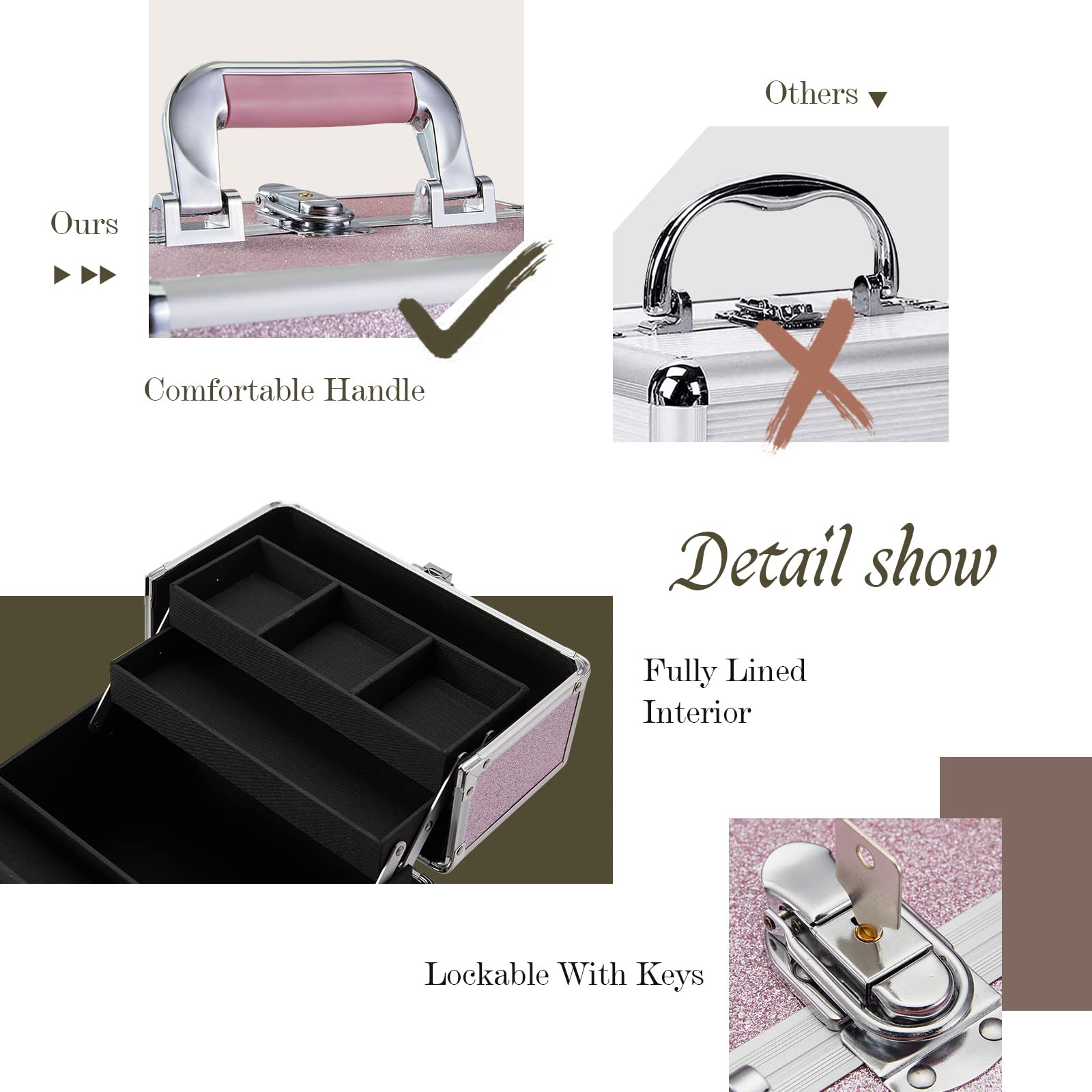 Schminkkoffer Kosmetikkoffer Make up Organizer Alu Werkzeugkoffer Nagel Koffer Beauty Case Make up Organizer,Rosa