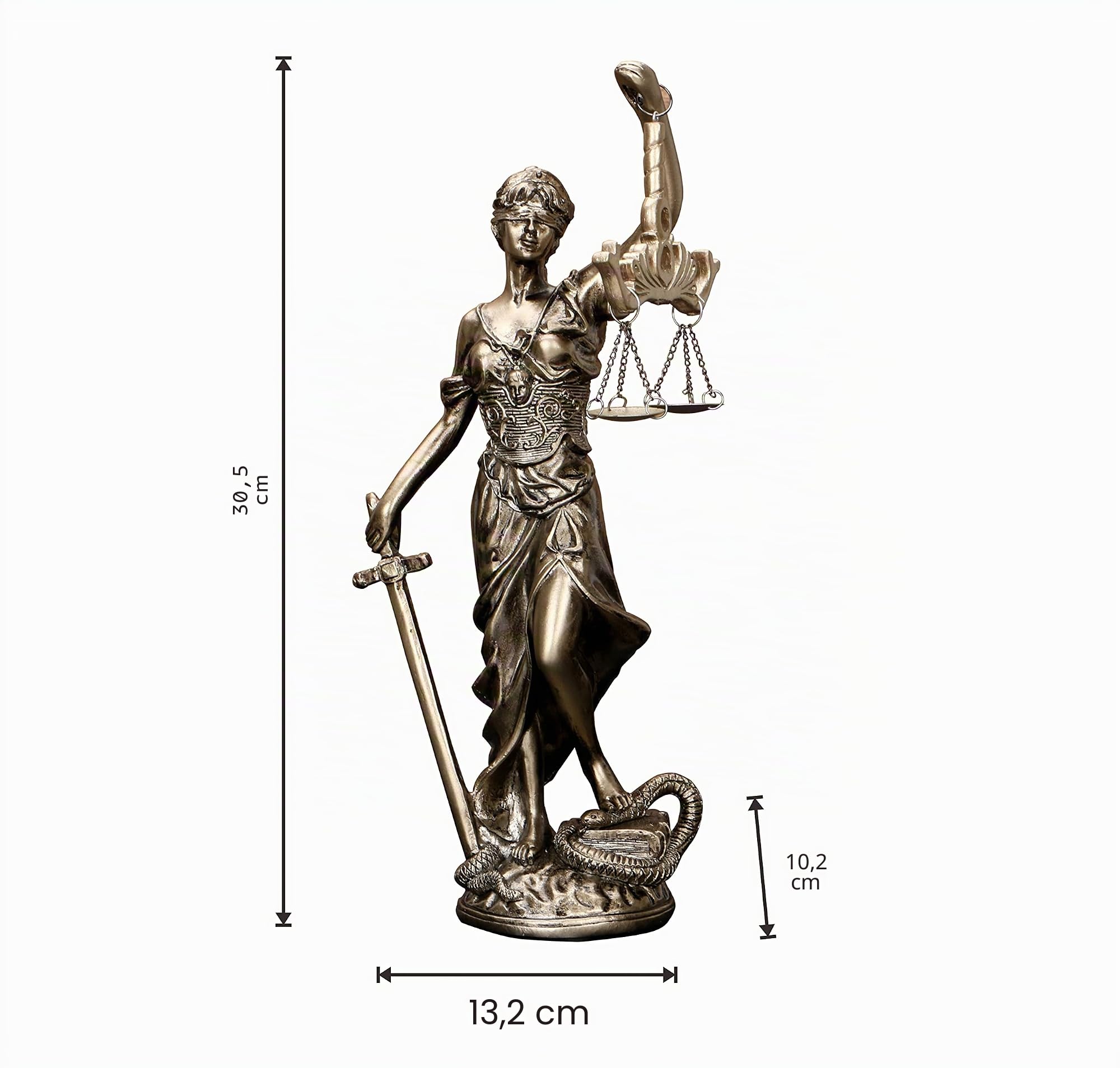 Statua della Signora della Giustizia, 30,5 cm, statua della dea cieca della giustizia, scultura decorativa per ufficio, libreria, scrivania