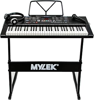 Mylek Keyboard Piano Electronic 61 Music Keys - Portable Musical Teaching Kids, Adults, Children - Stand, Headphones - Microphone - 300 Timbres - 300 Rhythms - 30 Demo Songs - 3 Teaching modes