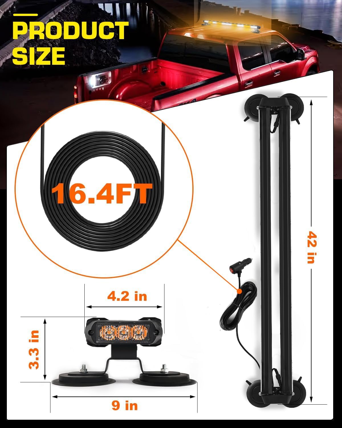 42inch 206 LED Rooftop Emergency Strobe Light Bar Flashing Safety Lights w/Controller Traffic Advisor Warning Hazard Light for Trucks Vehicles Construction Tow Pickup Snowplow Amber White