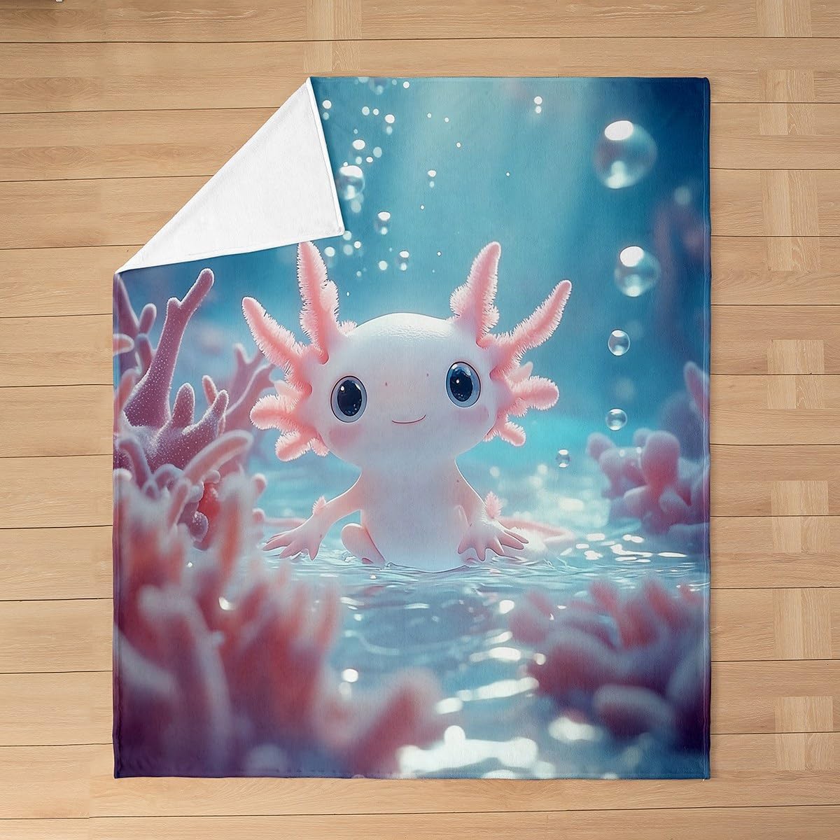 Erosebridal 3D Axolotl Flannel Blanket,Pink Kawaii Axolotl Fleece Blanket Twin 60"X80" - Ultra-Soft for Couch Sofa Bed,Cartoon Salamander Fuzzy Plush Throw for Kids Room,Cute Sealife Room Decor