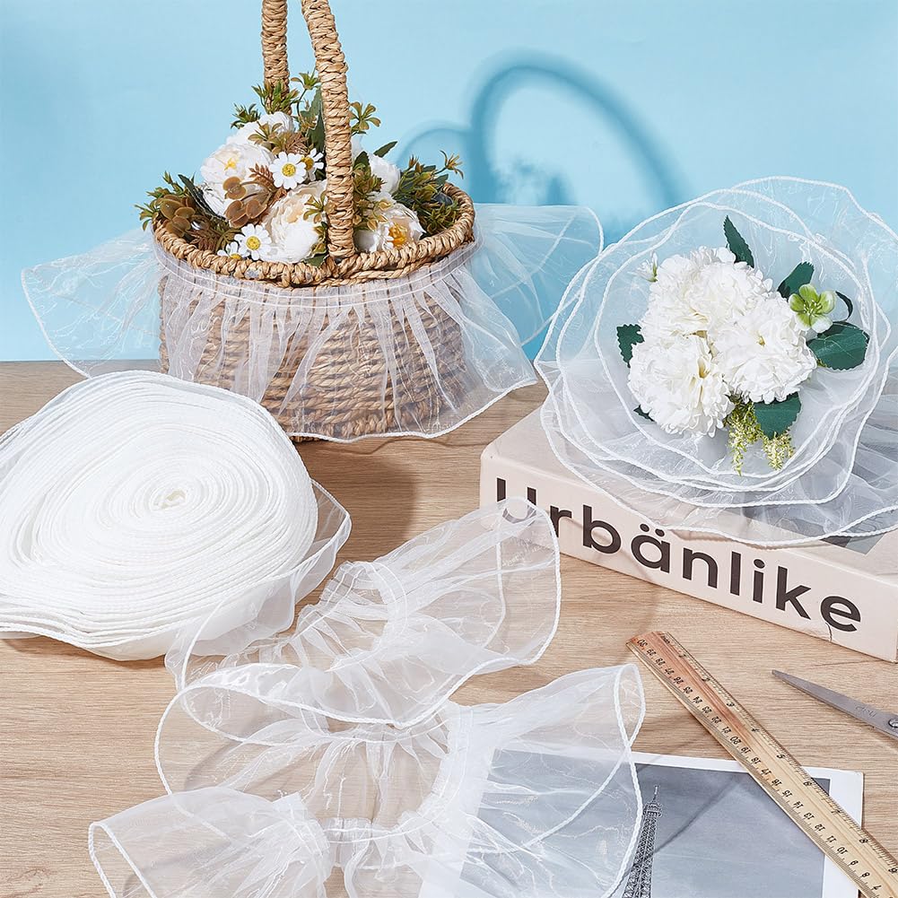 NBEADS 10 Yarda de Ribete de Encaje Plisado de Organza, Tela de Hilo Blanco con Volantes de 10.3cm para Accesorios de Ropa Apliques Y Parches