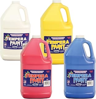 Constructive Playthings Washable Tempera Paint for Kids, Classroom Painting Supplies, Set of 4 Gallons, Primary Colors