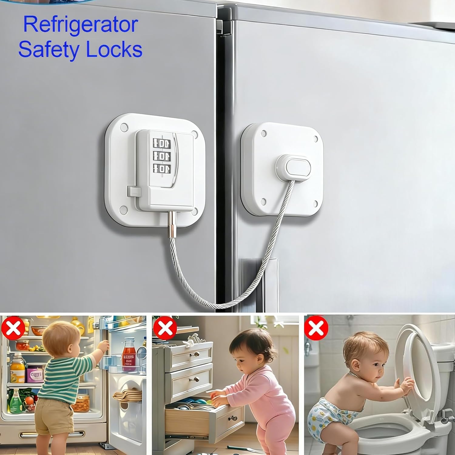 Refrigerator Locks with Password Fridge Locks Combination Self-Adhesive Fridge Freezer Child Safety Lock with Code White Childproof Locks