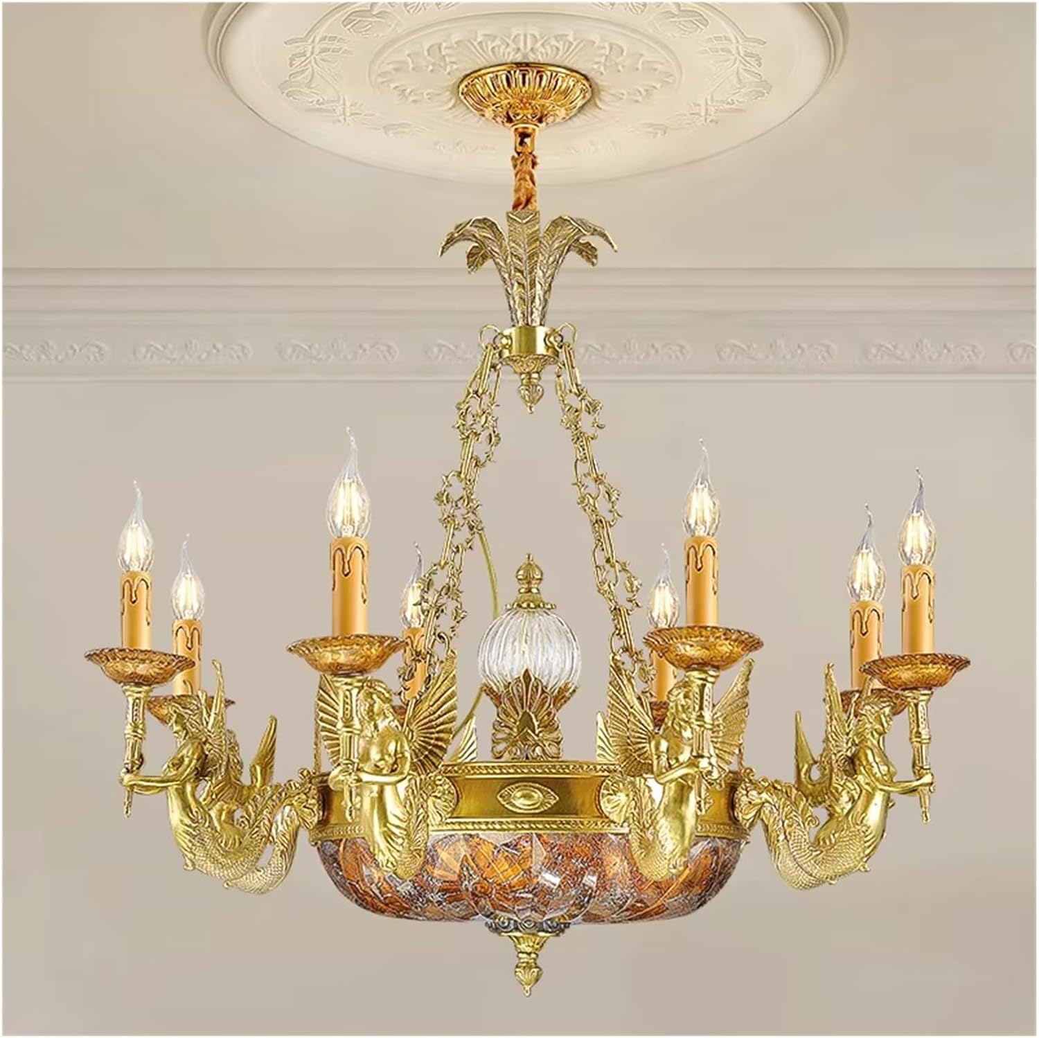 Antique Glass Pendant Light, Classic Living Room Candle Pendant Light,Indoor Illumination