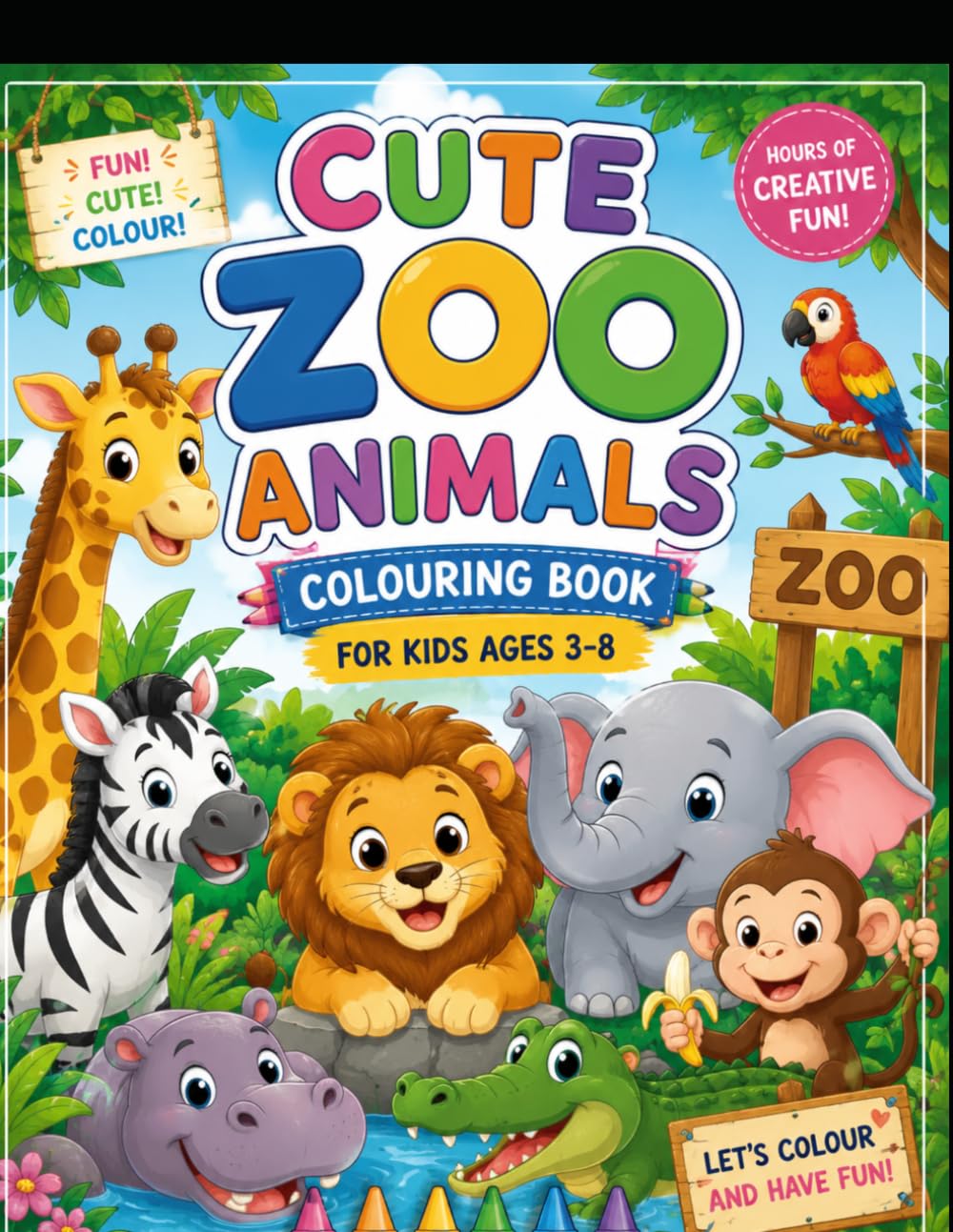 Cute Zoo Animals Coloring Book for Kids Ages 3–8: Fun and Easy Lion, Elephant, Giraffe, Zebra, Panda, Hippo, Rhino, Koala, Flamingo, Monkey and More | ... (ARC Little Artists Coloring Books)