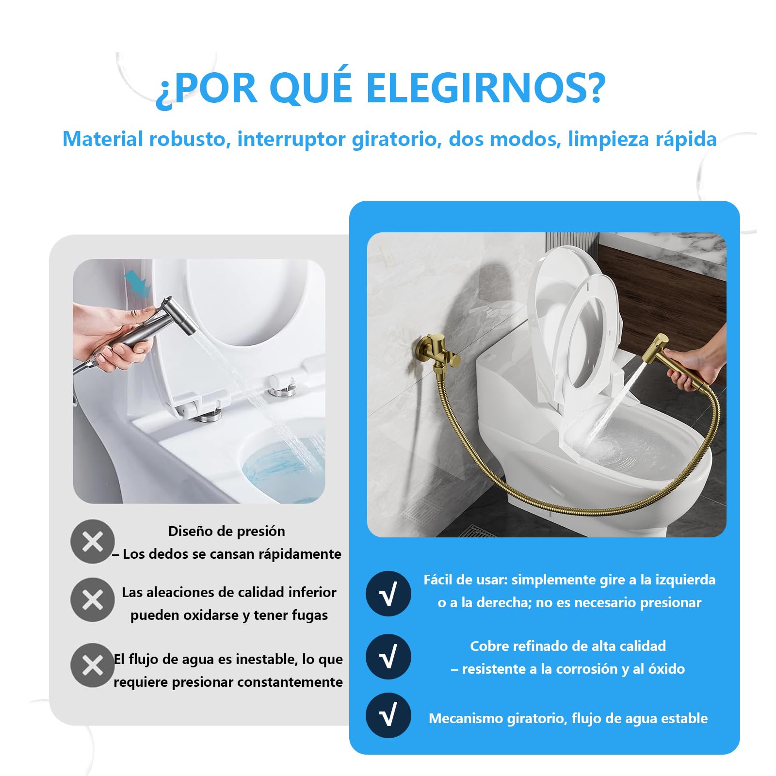 Oro Cepillado Kit de Rociador de Mano para Inodoro, 2 Modos Ducha Bidet para Inodoro, Latón Rociador de Bidé Montado en Pared para Inodoro con Manguera de 1.2m y Soporte, para Higienico Personal