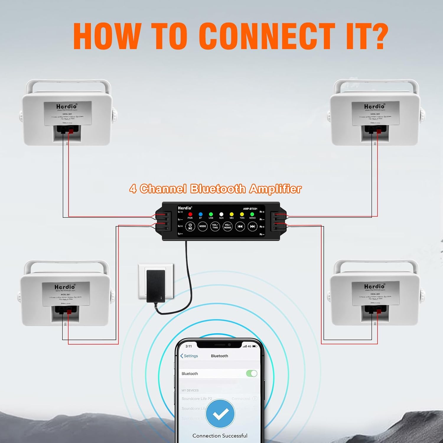 Herdio 3.5 Inch Passive Outdoor Speakers Wired Waterproof Wall Mount Speakers with 400W Superior Sound, All-Weather Durability, for Home Patio Garden Marine Boat Garage Indoor,4-Pack White - Image 7