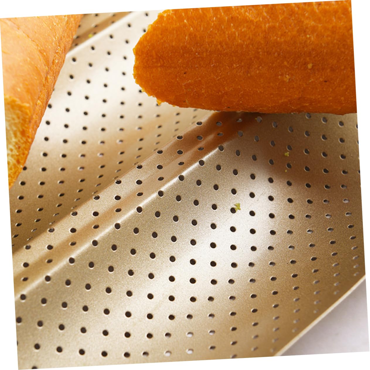 Molde para Baguette de Acero al Carbono, Bandeja Dorada con Orificios de Ventilación, Antiadherente y Reutilizable para Hornear Pan en Casa