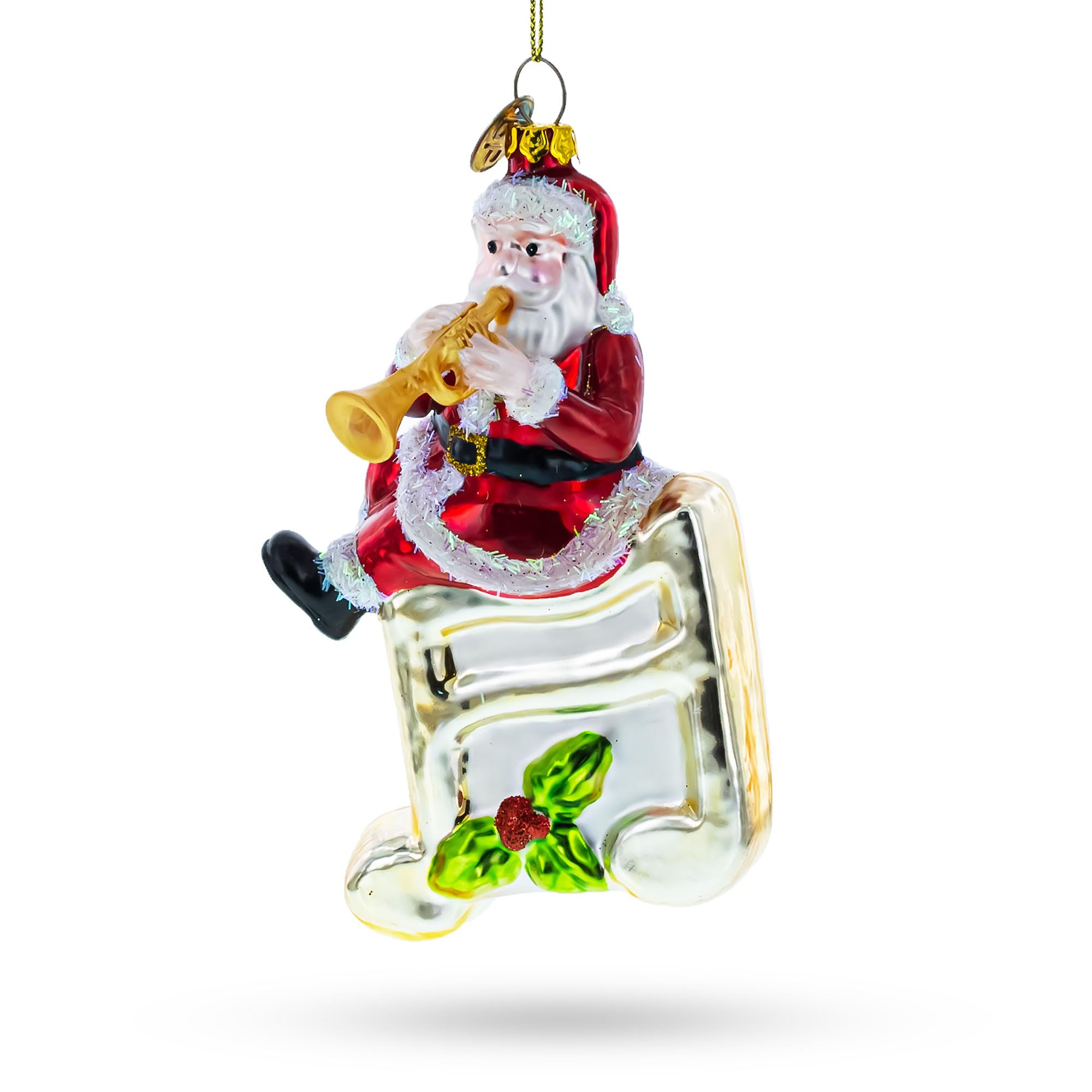 Décoration de Noël en verre de prestige, Père Noël et note de musique chic