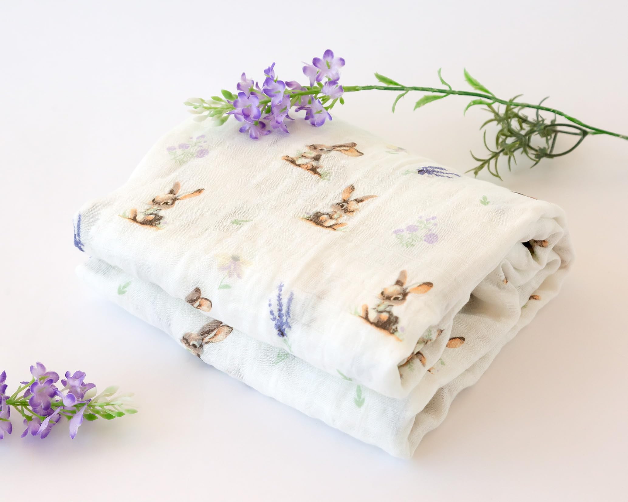 Kiokids | Muselina Conejitos | Colección Petit Moments | 70% Bambú y 30% Algodón | Gran Suavidad | Termoclimática y Antibacteriana | Protector Rayos UV | Certificado OEKOTEX | +0 Meses | 120x120cm