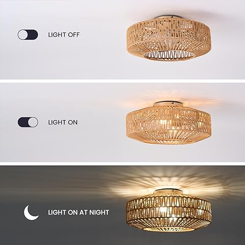 Miniatura 5 de Gutenliter Ventilador de techo sin aspas de perfil bajo tejido de 20 pulgadas con luz y control remoto, ventiladores de techo boho de montaje