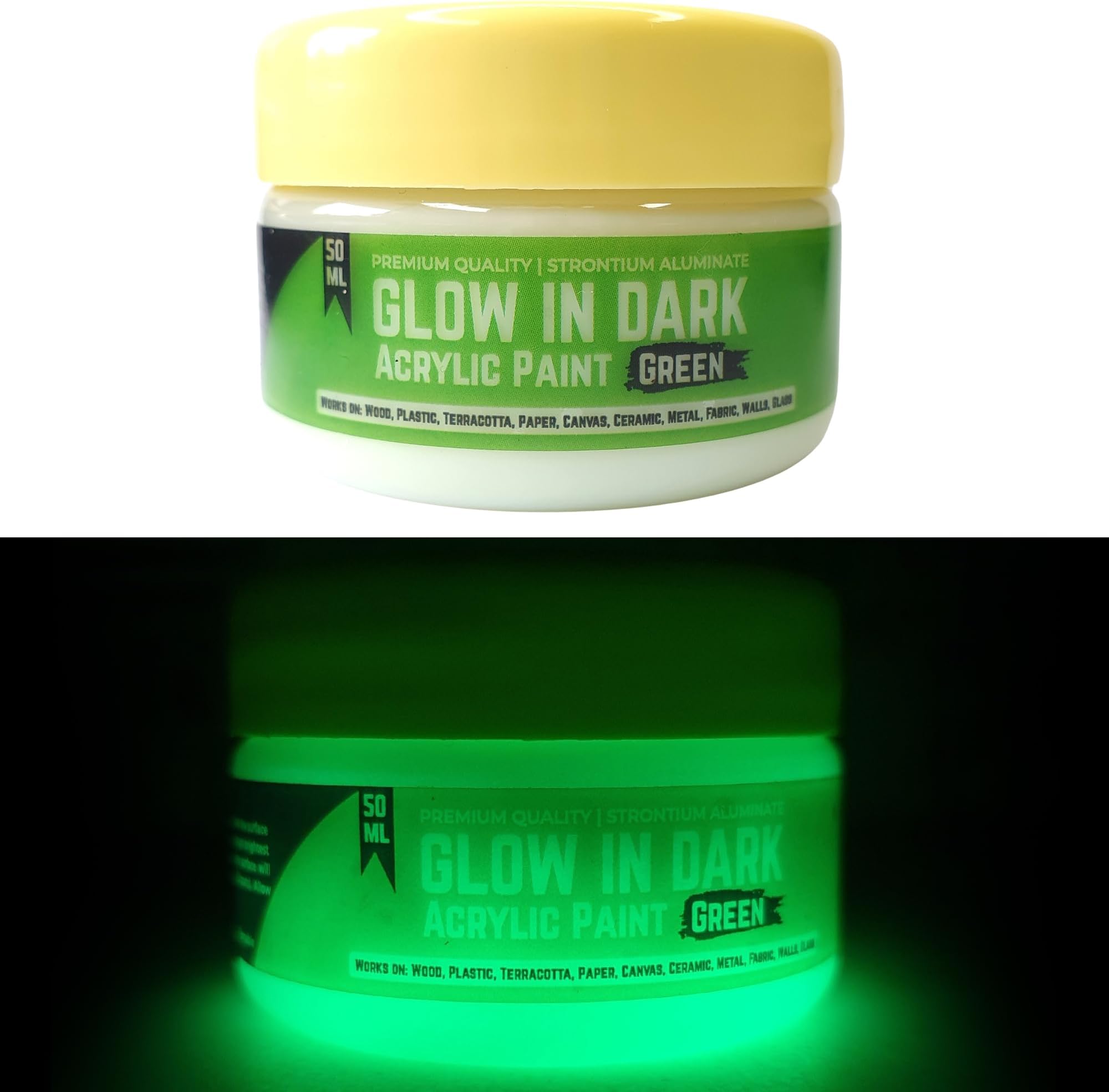 Radium Paint | Glow in Dark | Non Toxic Acrylic | Luminous Glowing Night Glow - Green (50 Grams)