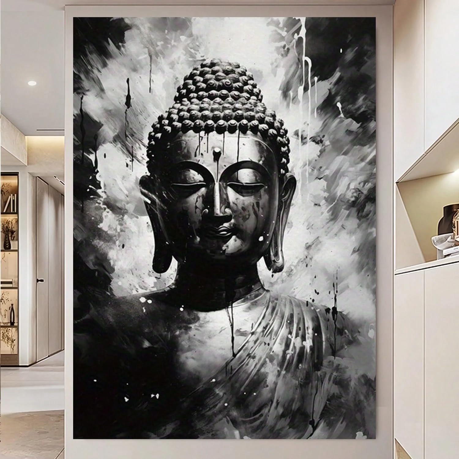 Trdmcfbn Head Wall Decor, Buddha Statue Canvas Print, Calming Zen Spiritual Abstract, home decoration painting(70x90cm/With frame)
