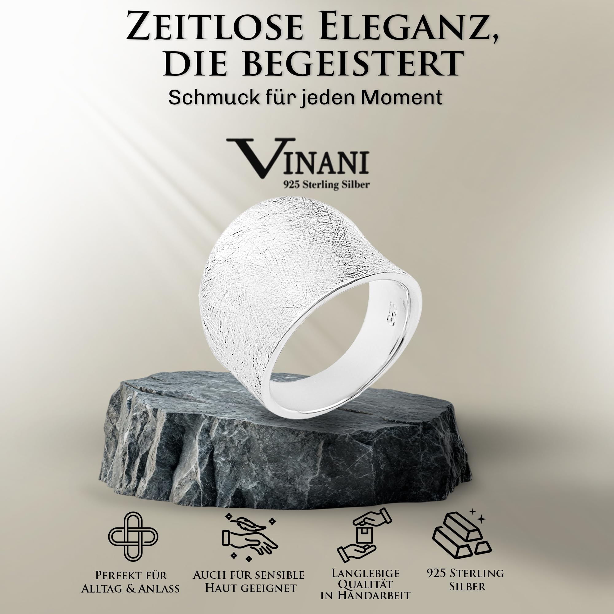 Vinani Bague bombé simple brossé large massif Argent Sterling 925 2RMX