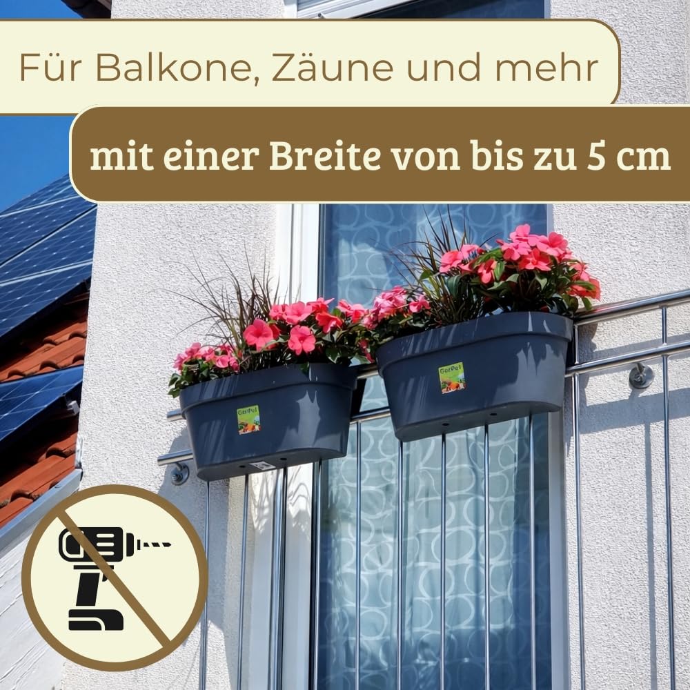GarPet 2er Set Geländerkasten Balkon mit Wasserspeicher Blumentopf Zaun Blumenkasten Geländer Balkontopf Balkonkasten Blumenkasten Balkon Pflanzkasten Blumenkästen Anthrazit