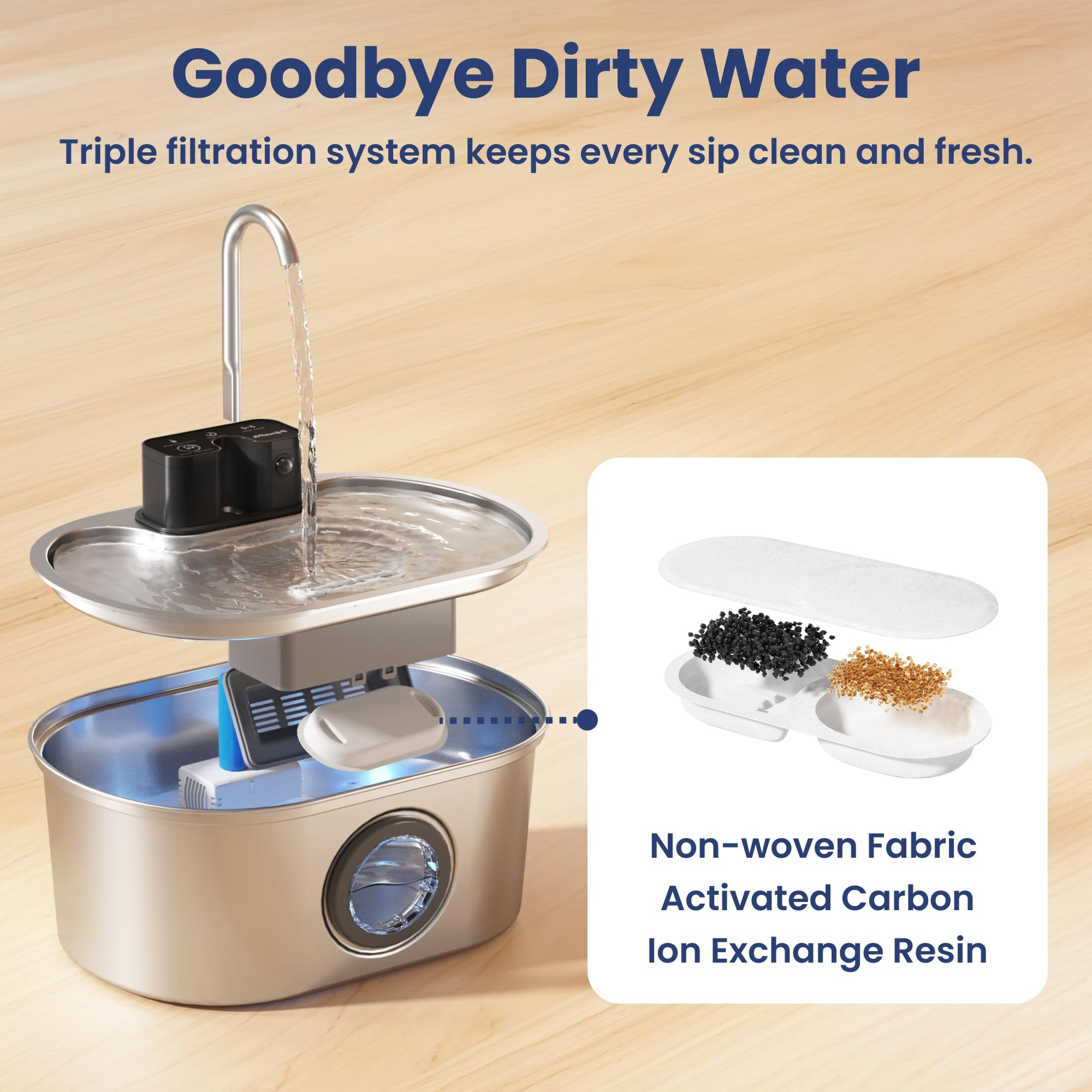 PawsPik Fuente de agua inalámbrica de acero inoxidable de 3.2 L, fuente de agua para mascotas, fuente de agua automática con filtro, sensor de movimiento y 3 modos de flujo para gatos y perros de
