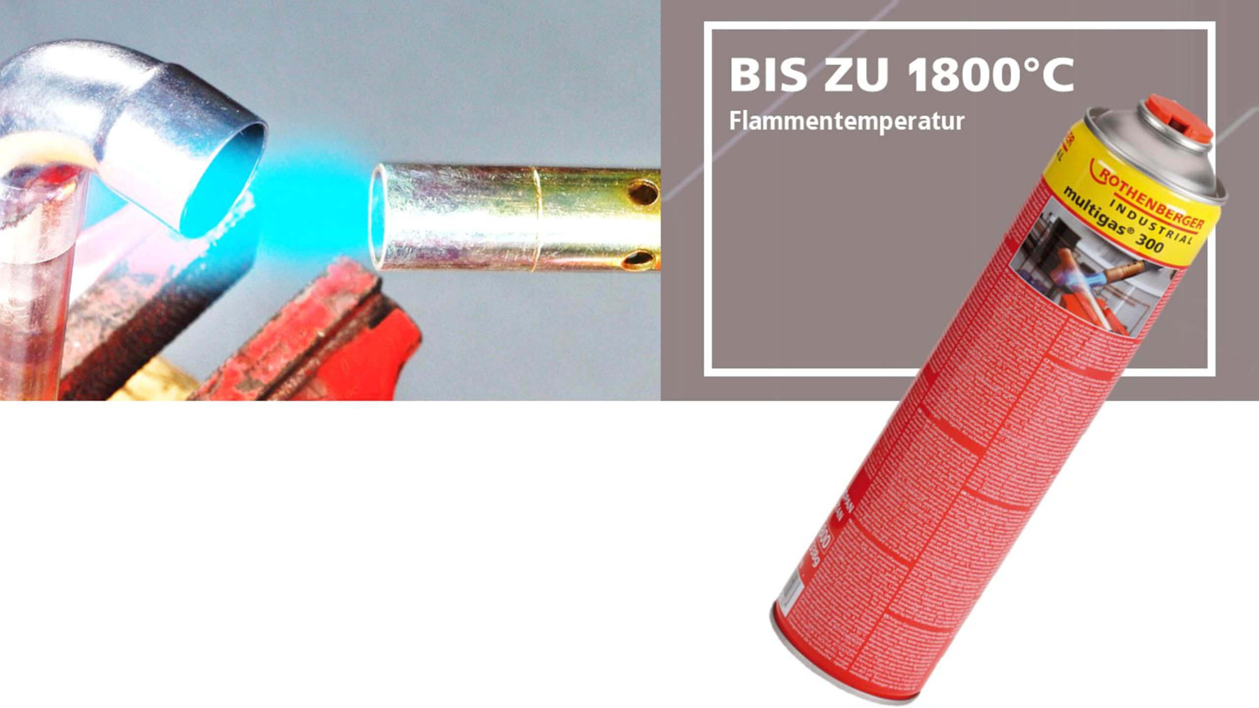 ROTHENBERGER Industrial Multigas 300 Gas Kartusche | 600 ml | 338g | Anschluss: 7/16“ EU | Norm EN 417 selbstverschließend | 4 Stück